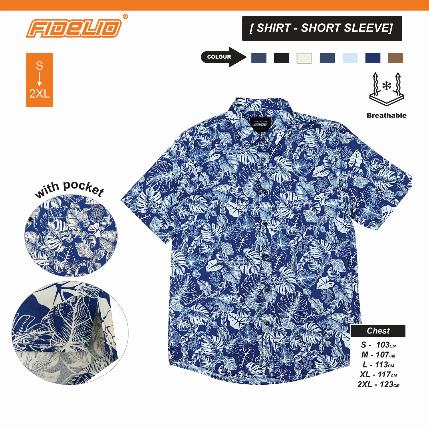 Fidelio Printed Leaves Casual Shirts - Blue/White