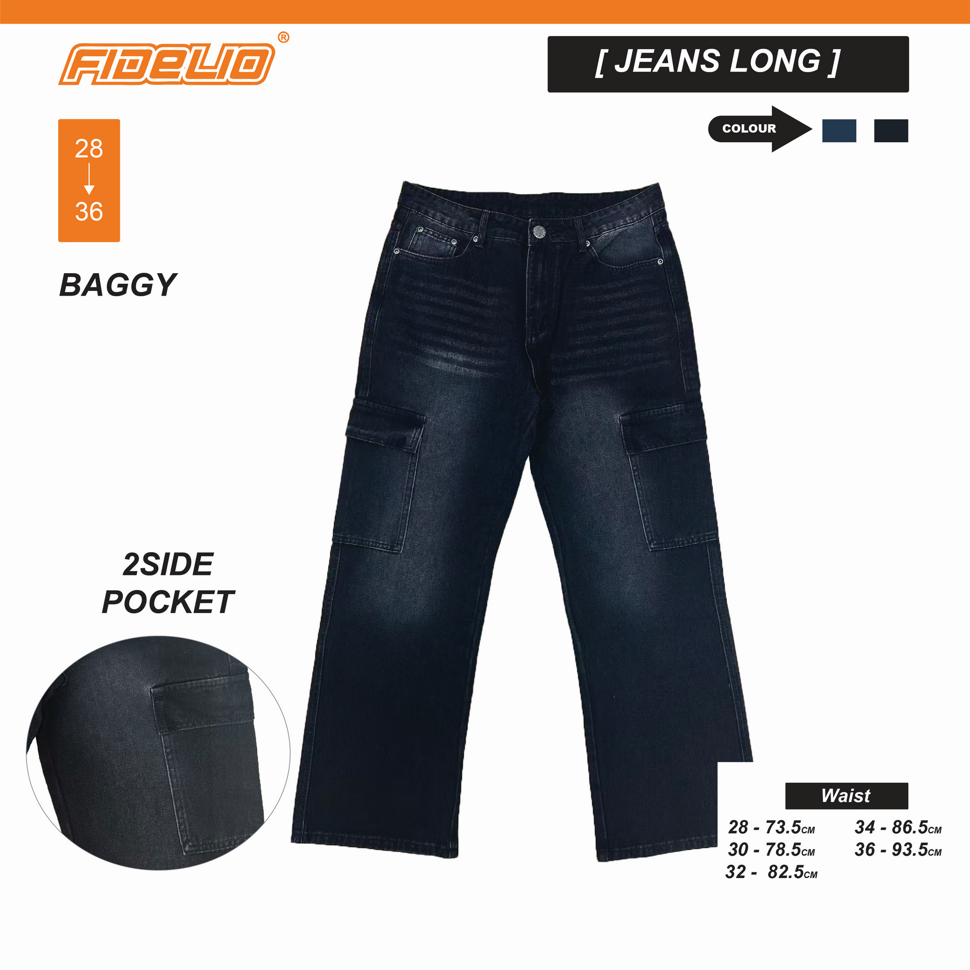 Fidelio Cargo Baggy Jeans -Black