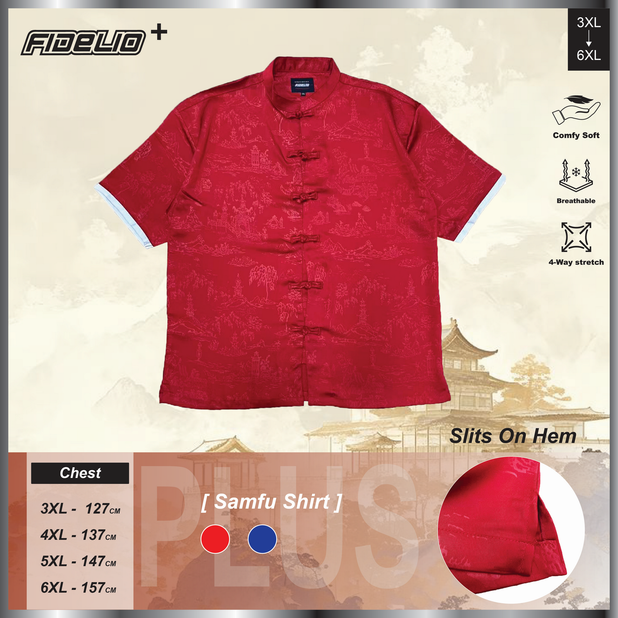 Fidelio Plus Size Oriental Premium Samfu -Red
