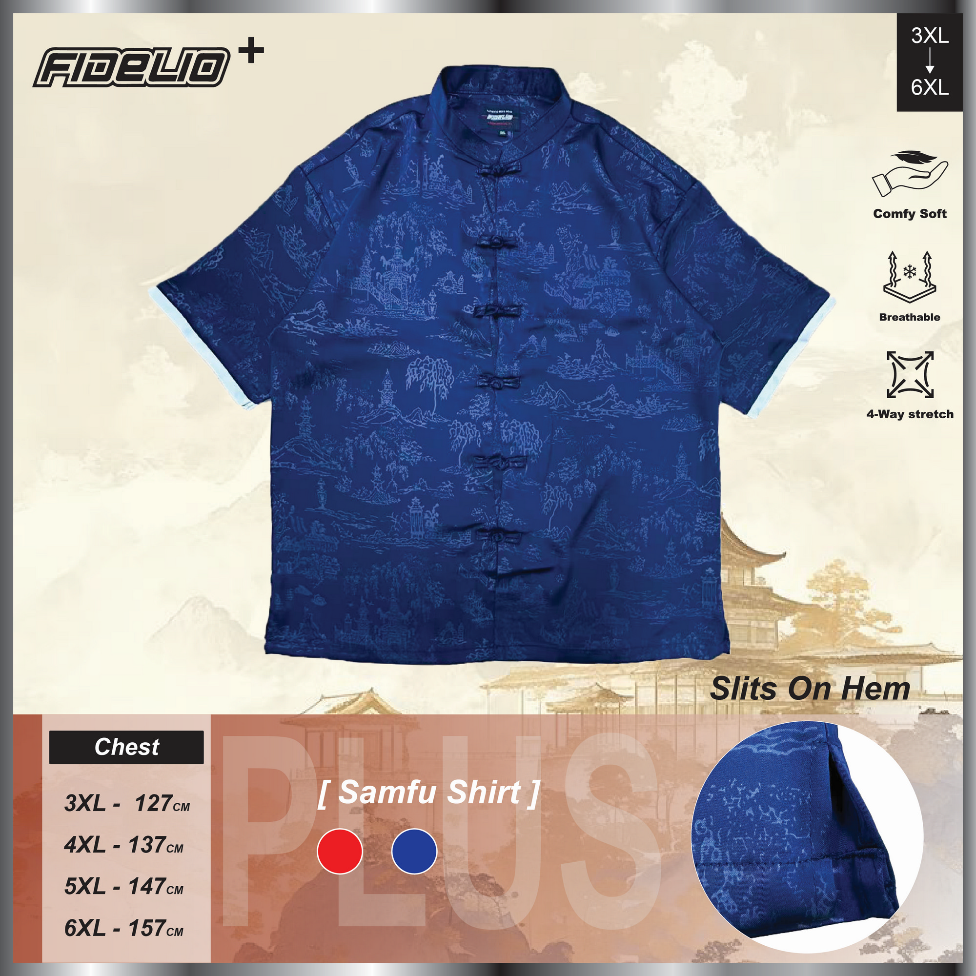 Fidelio Plus Size Oriental Premium Samfu -Navy