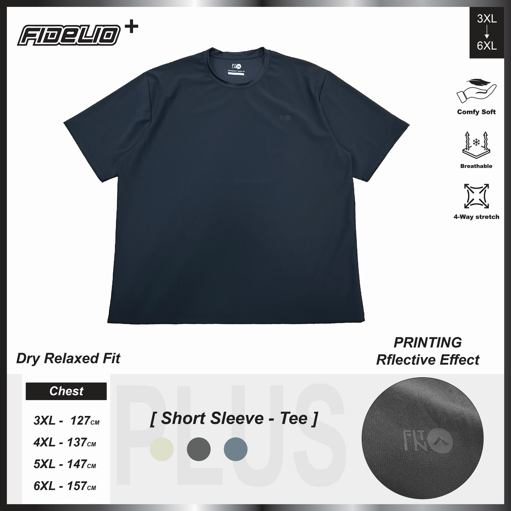 FIT IN Plus Size Reflective Logo Active Tees -Black