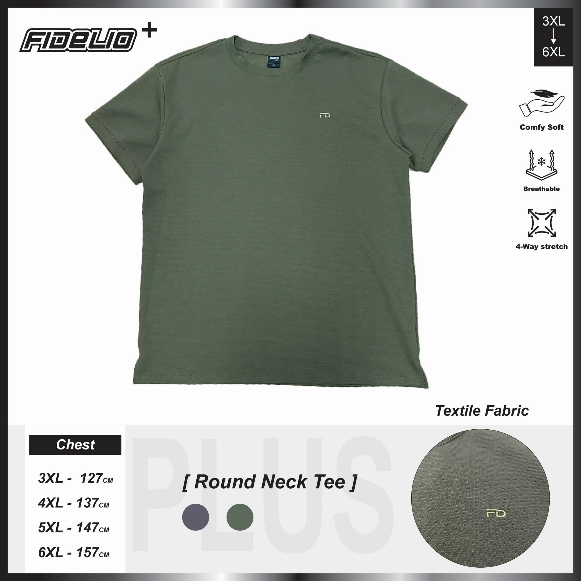 Fidelio Plus Size Premium Tees -Army Green