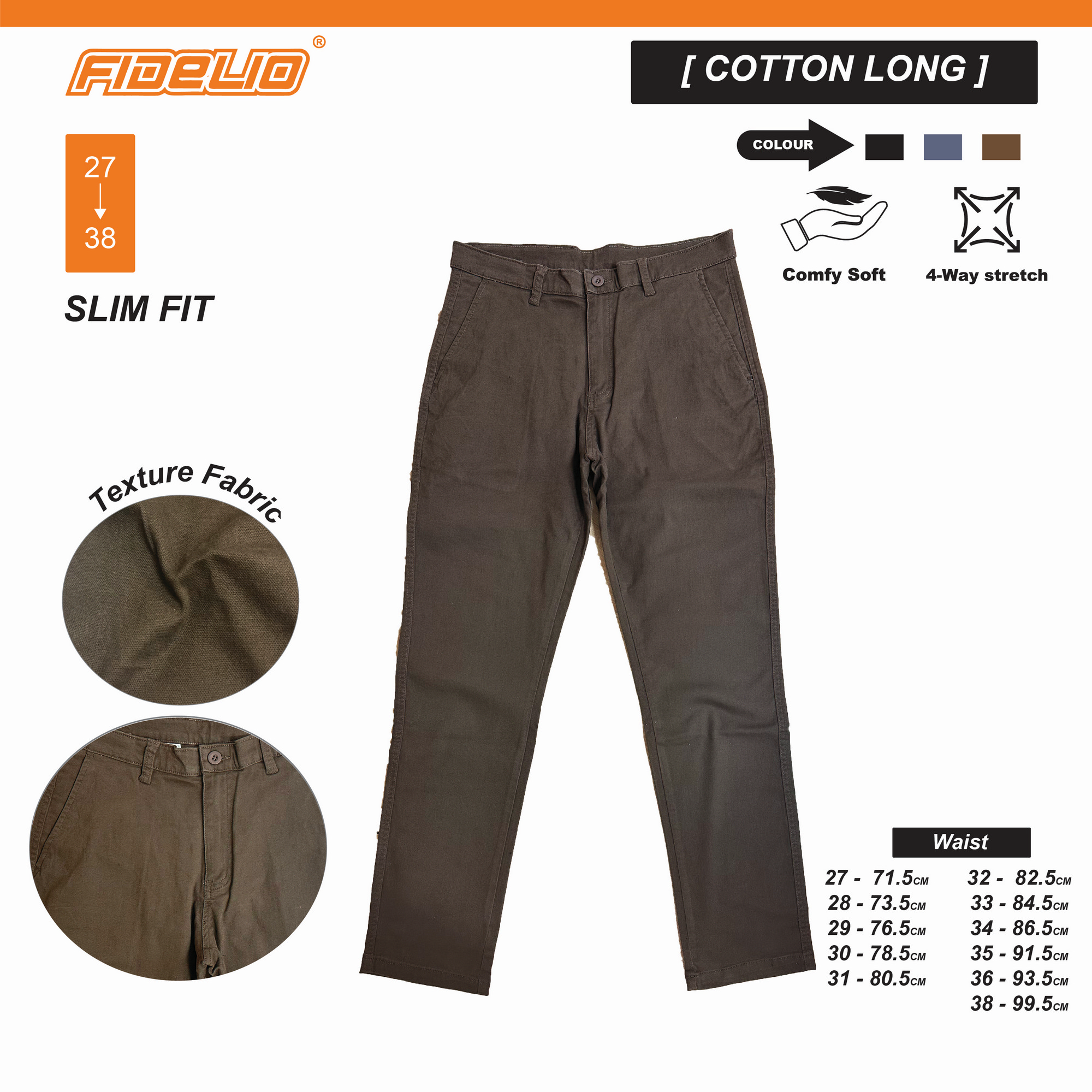 Fidelio Stretch Slim Fit Chinos - Brown