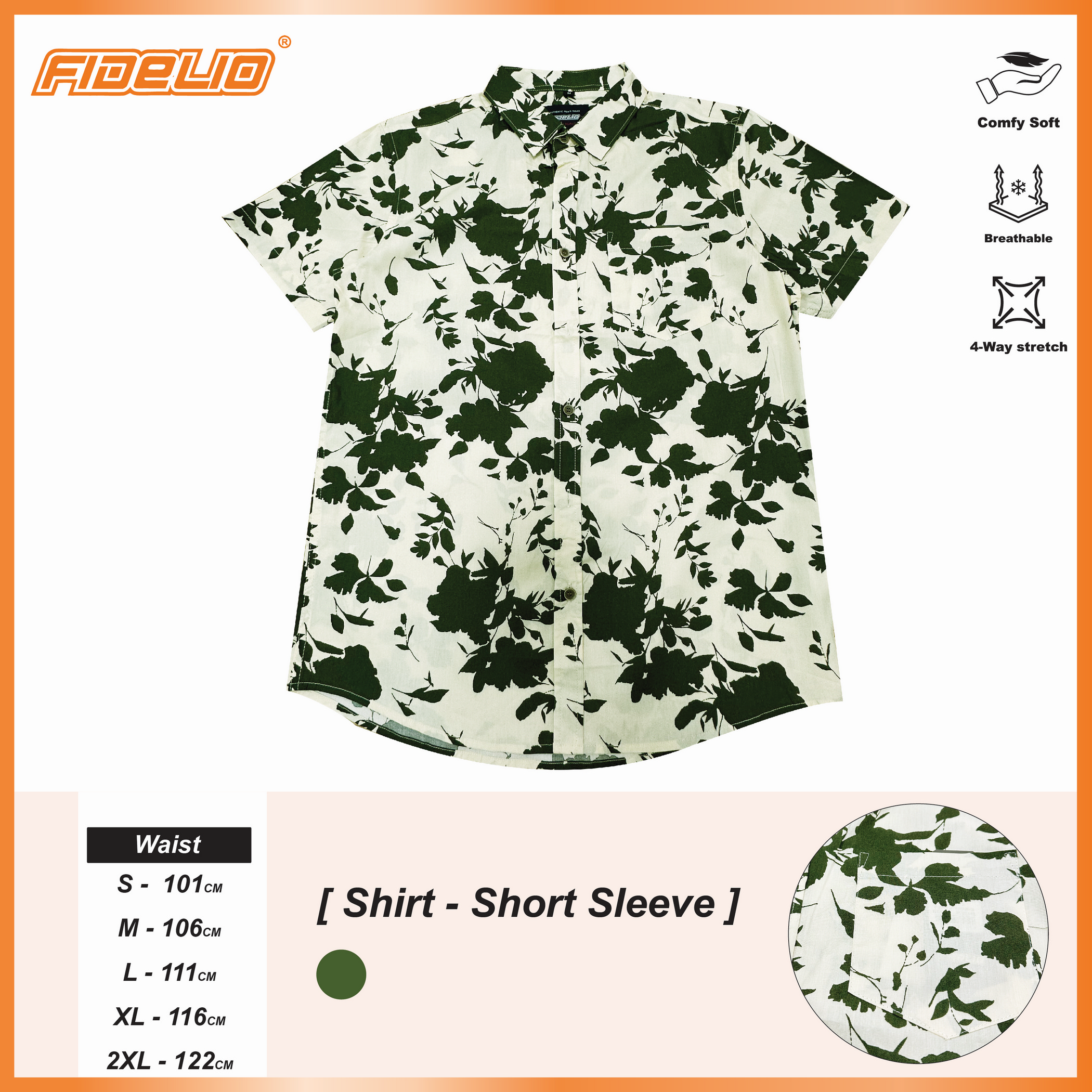 Fidelio Midnight Bloom Short Sleeve Shirts -Cream/Army Green