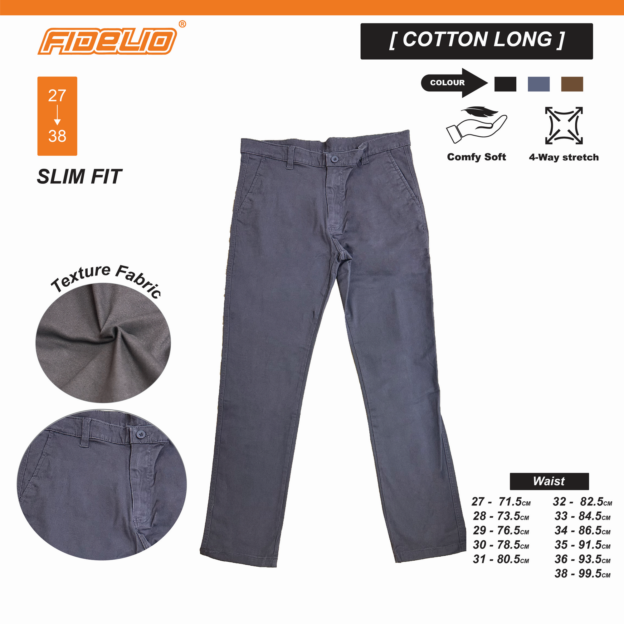 Fidelio Stretch Slim Fit Chinos - Grey