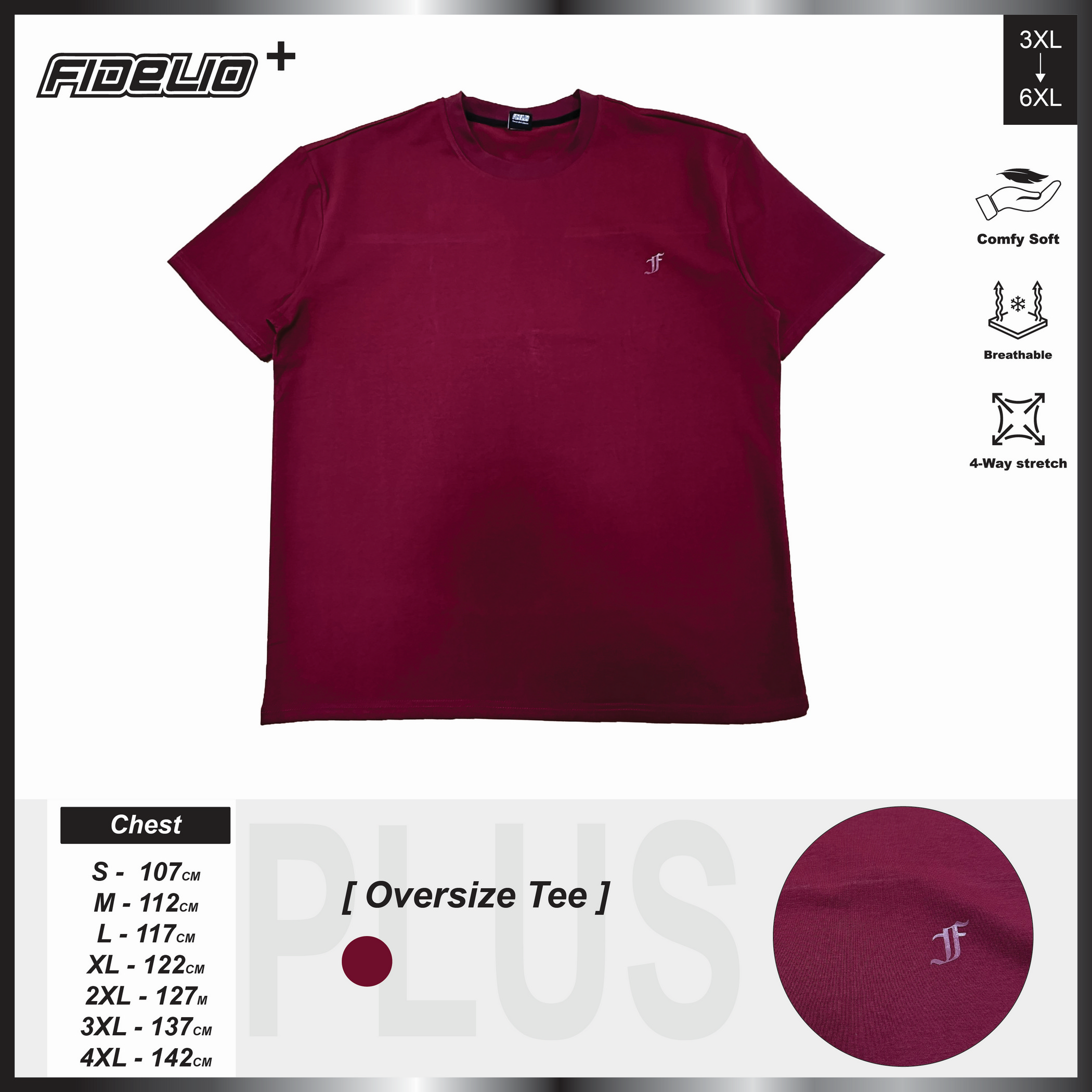 Fidelio Plus Size Plain Oversized Tees -Maroon