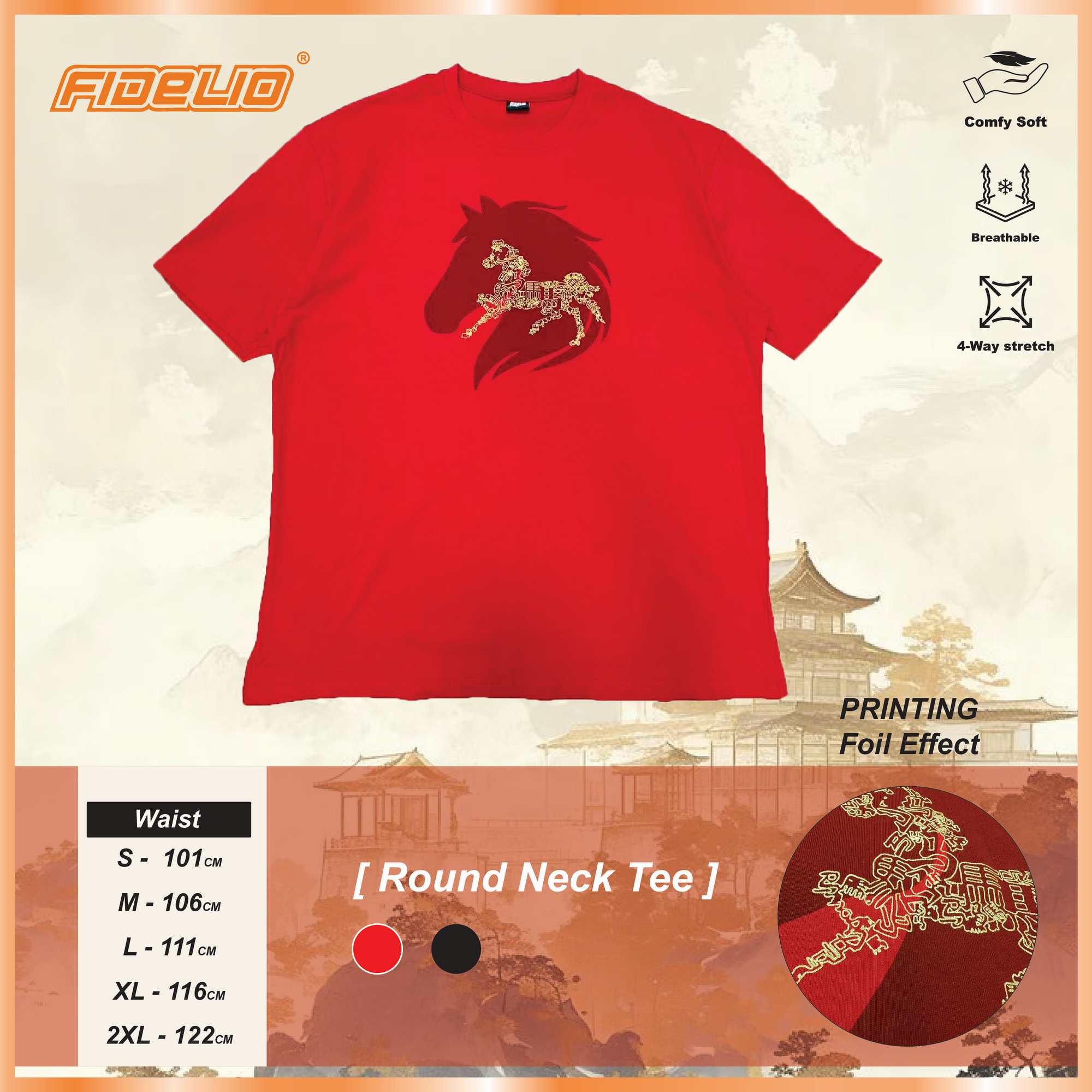 Fidelio Plus Size Foil Horse Tees -Red