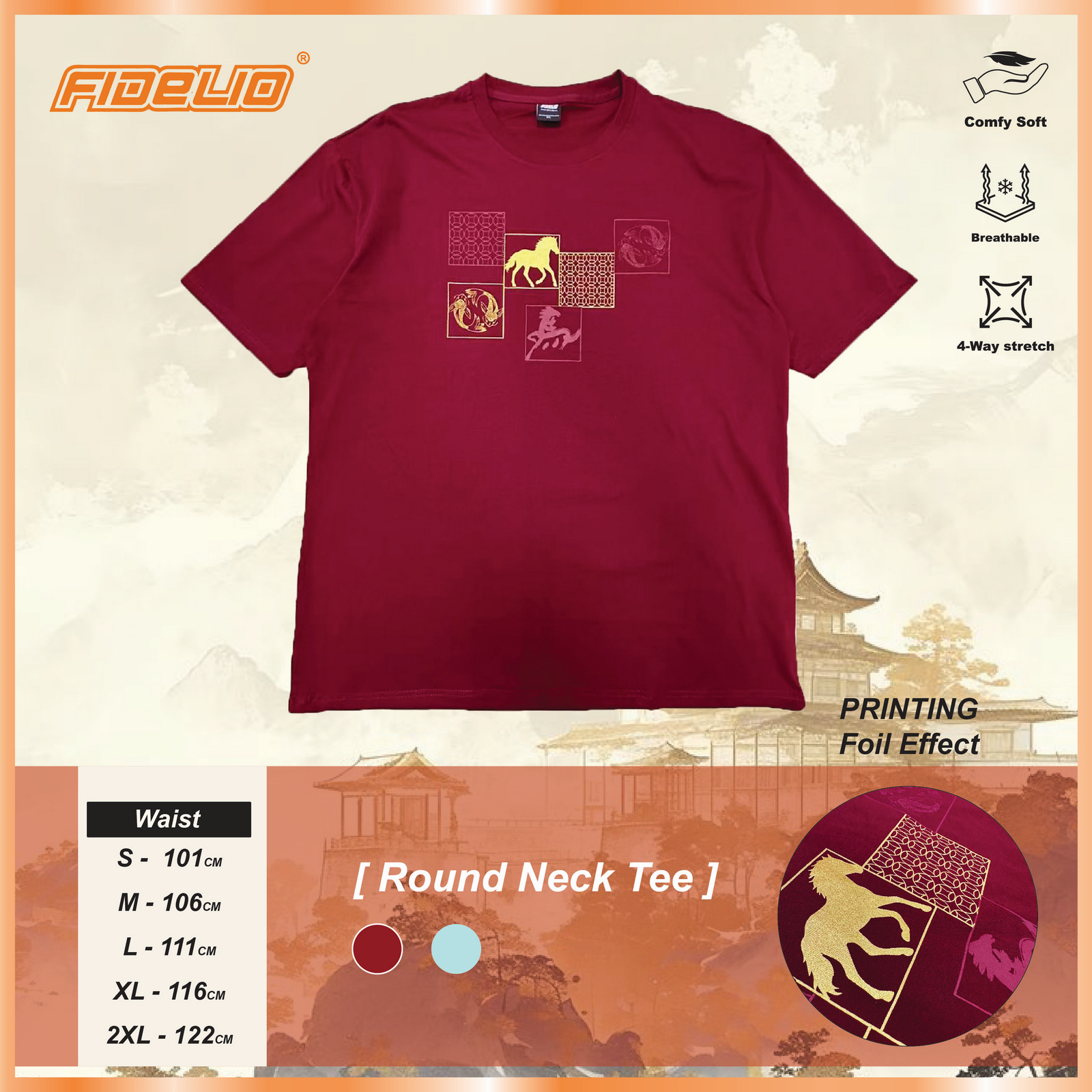 Fidelio Plus Size Lunar Horse Graphic Tees -Maroon