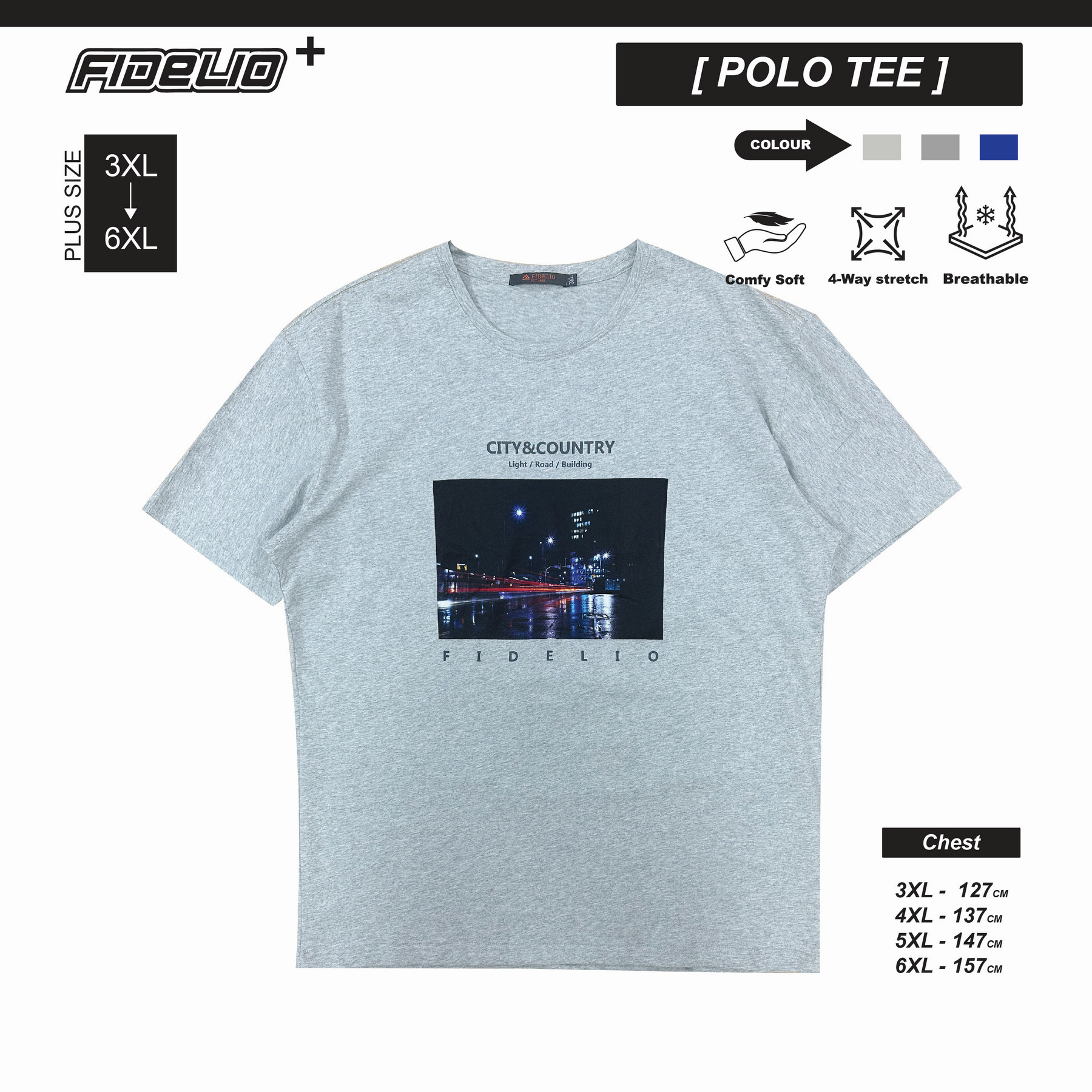 Fidelio Plus Size City & Country Graphic Tees - Grey