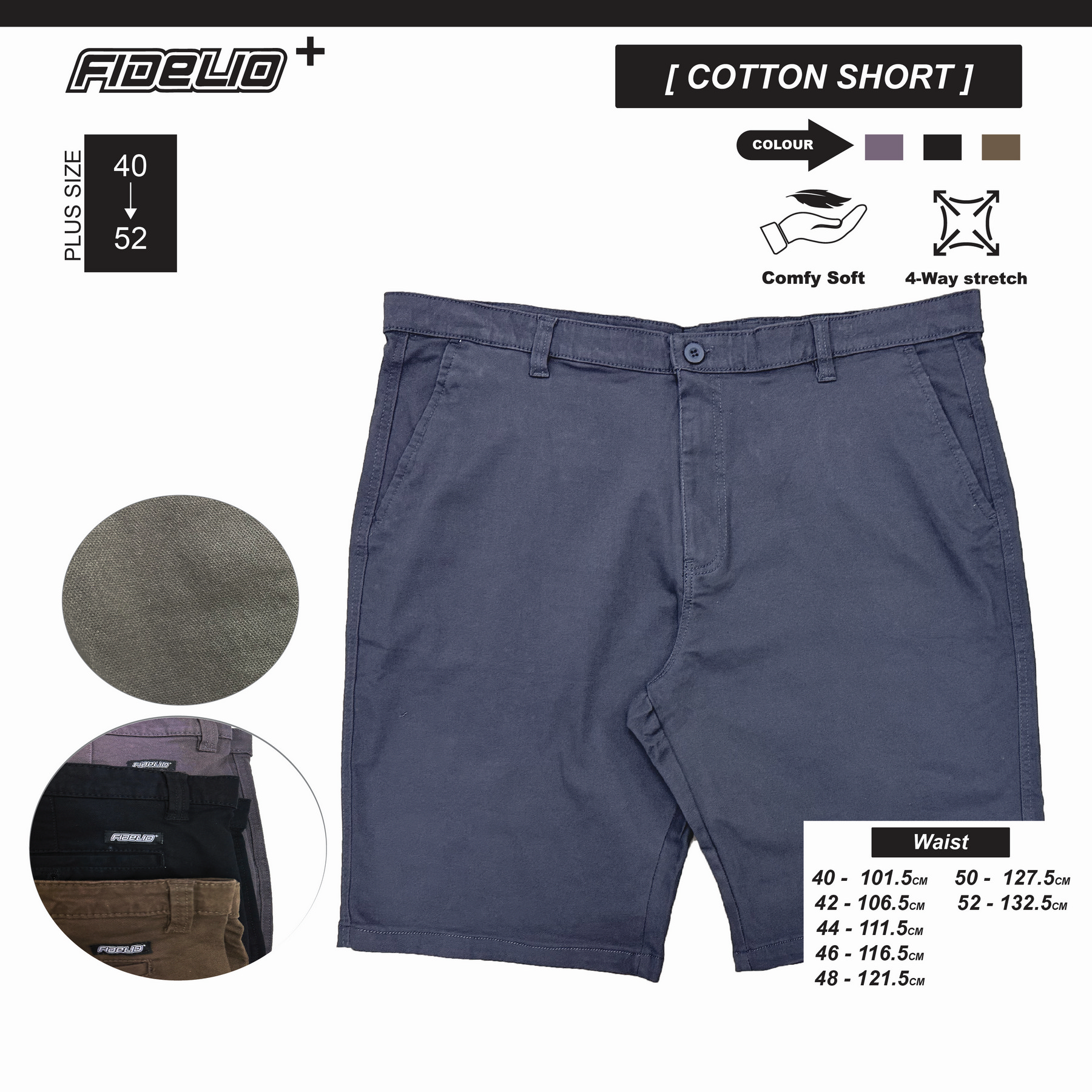 Fidelio Plus Size Stretch Cotton Shorts - Grey