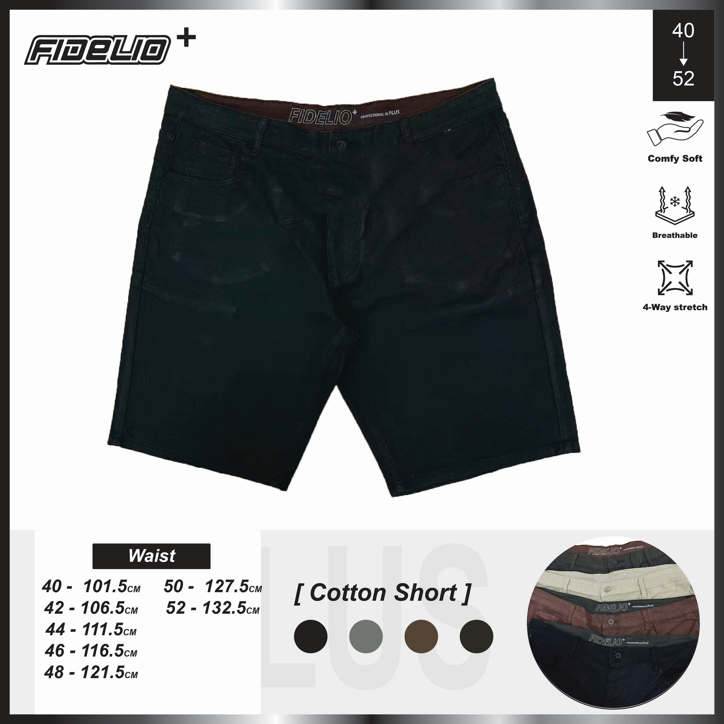 Fidelio Plus Size Relaxed Fit Cotton Shorts -Black