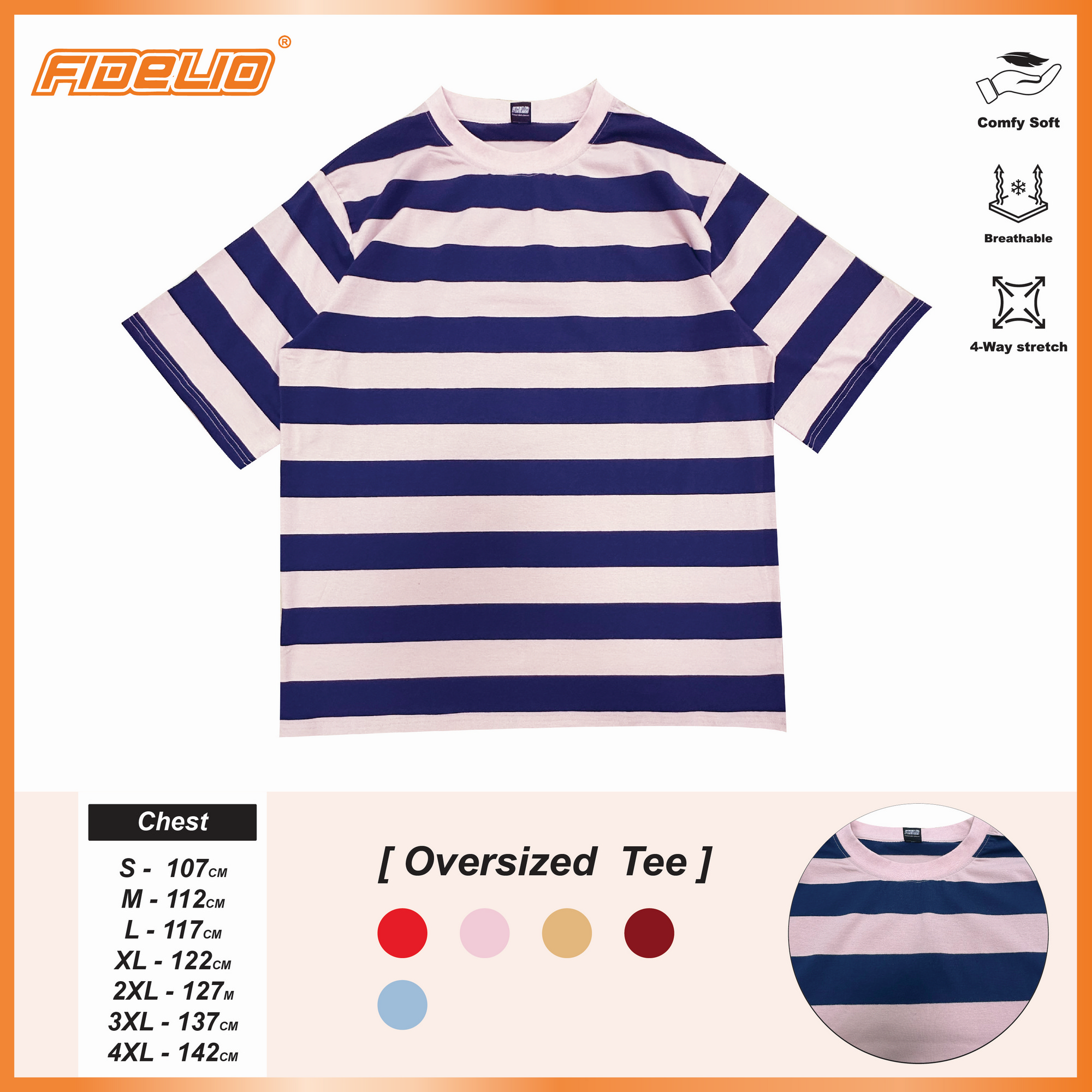 Fidelio Relax Stripe Oversize Tees -Pink/Navy