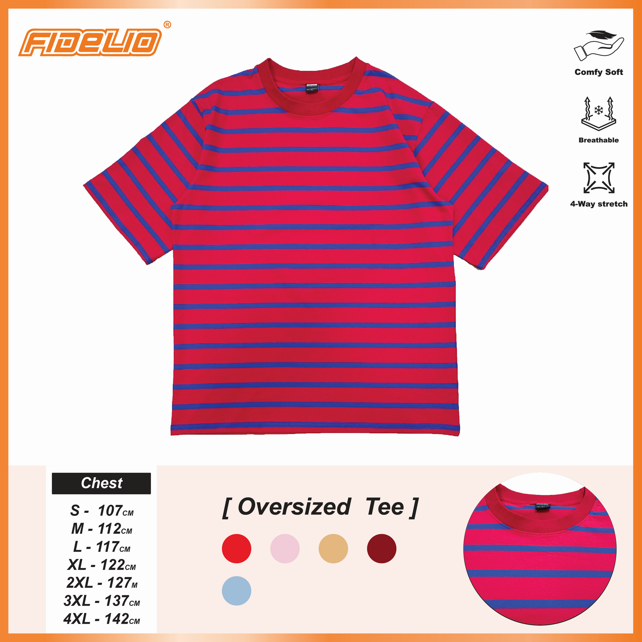 Fidelio Relax Stripe Oversize Tees -Red/Blue