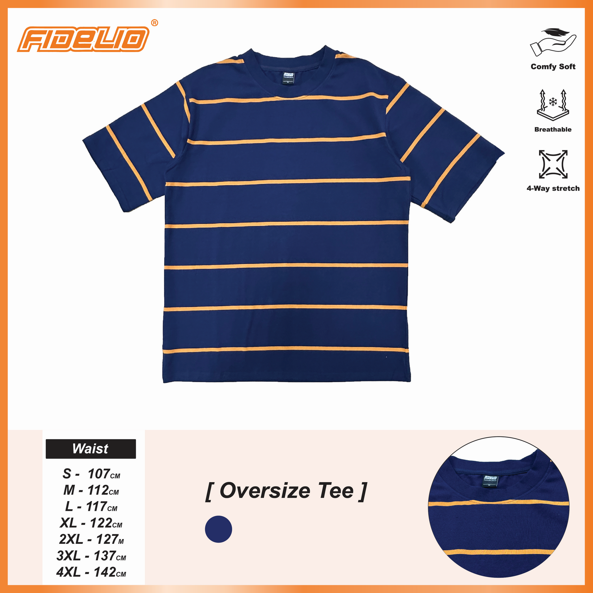 Fidelio Relax Stripe Oversize Tees -Navy/Orange