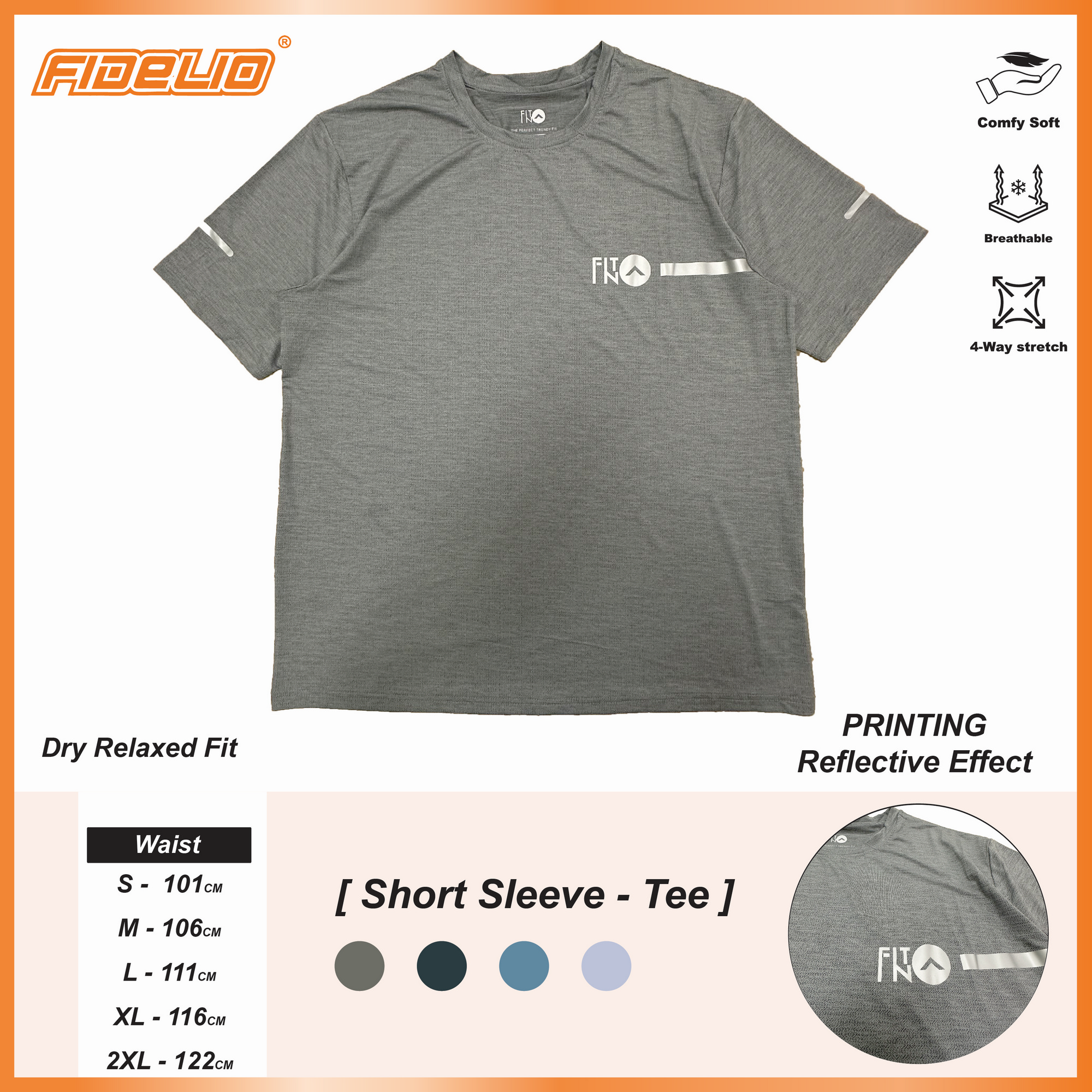 FIT IN Reflective Logo Dry Fit Tees -Grey