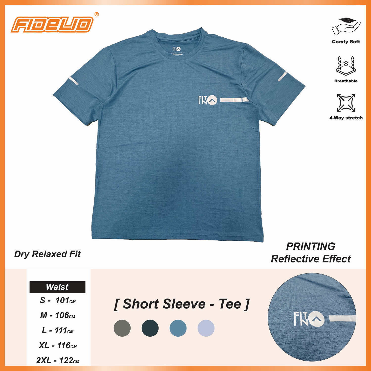 FIT IN Reflective Logo Dry Fit Tees -Blue