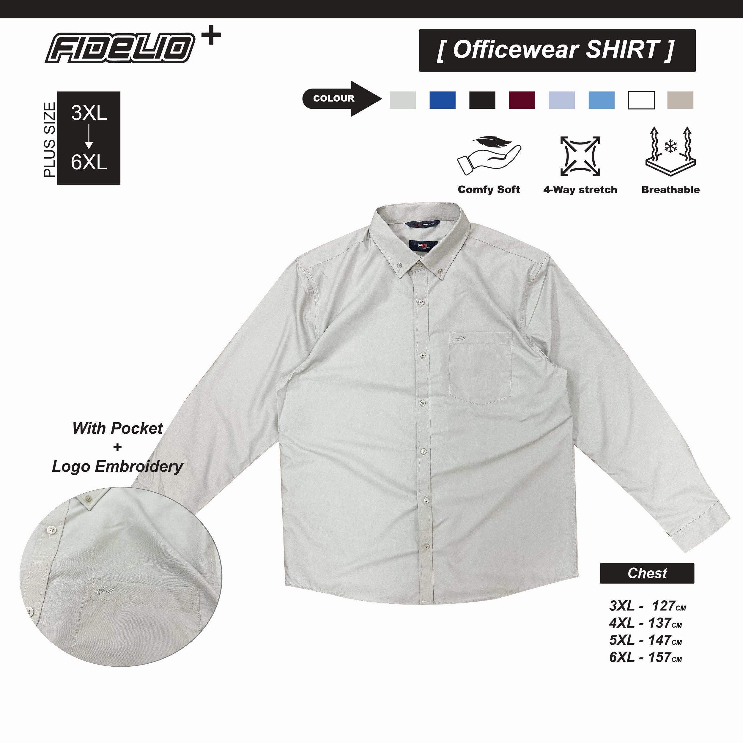 FDL Plus Size Premium Business Shirts - Grey