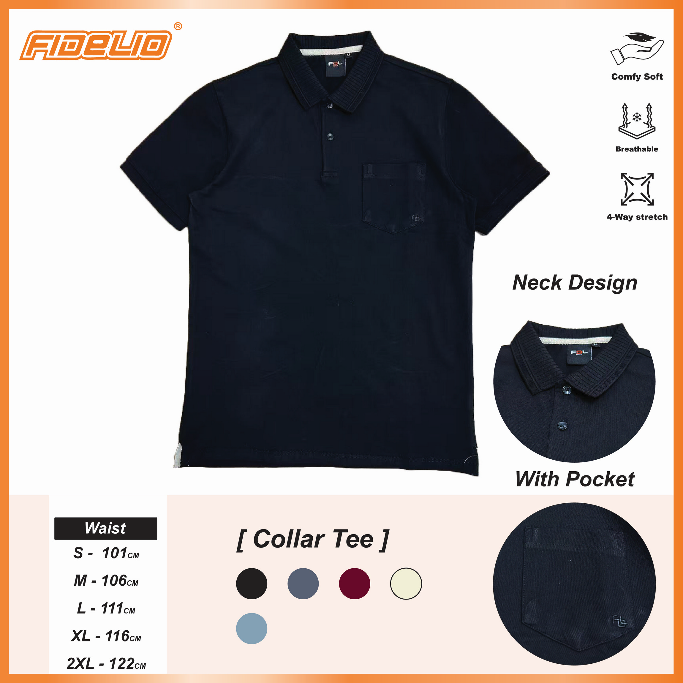 FDL Signature Pocket Polo Tees -Black