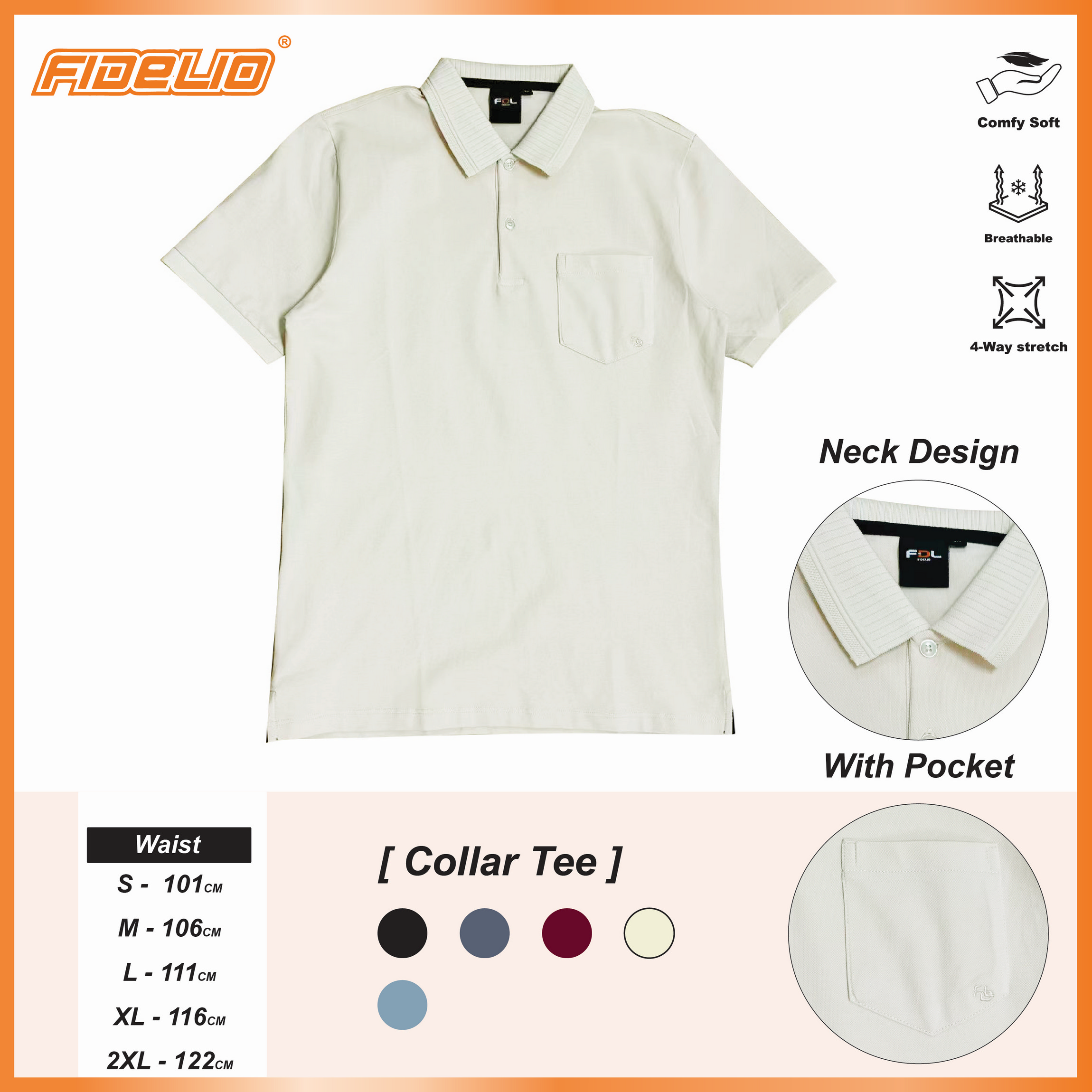 FDL Signature Pocket Polo Tees -Beige