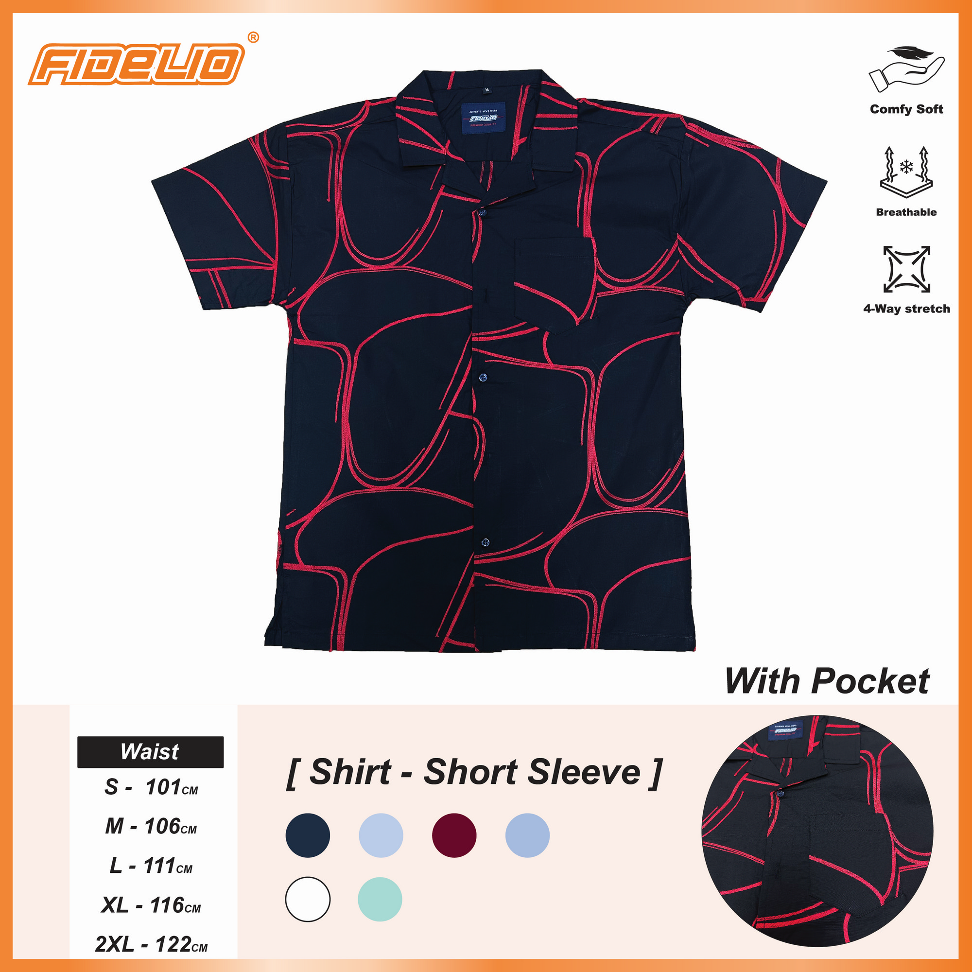 Fidelio Abstract Embroidery Short Sleeve Shirts -Black/Red