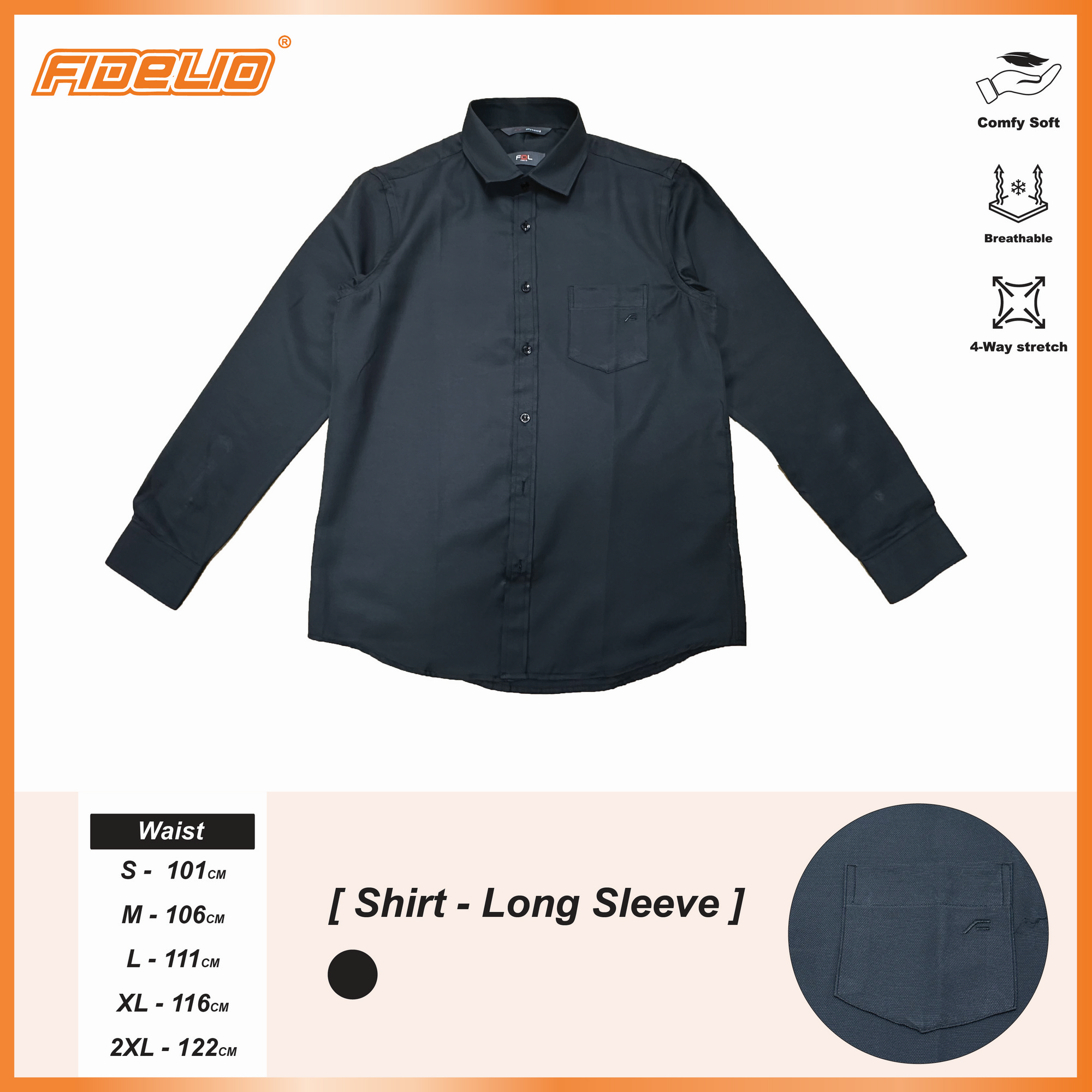 FDL Executive Business Long Sleeve Shirts -Black