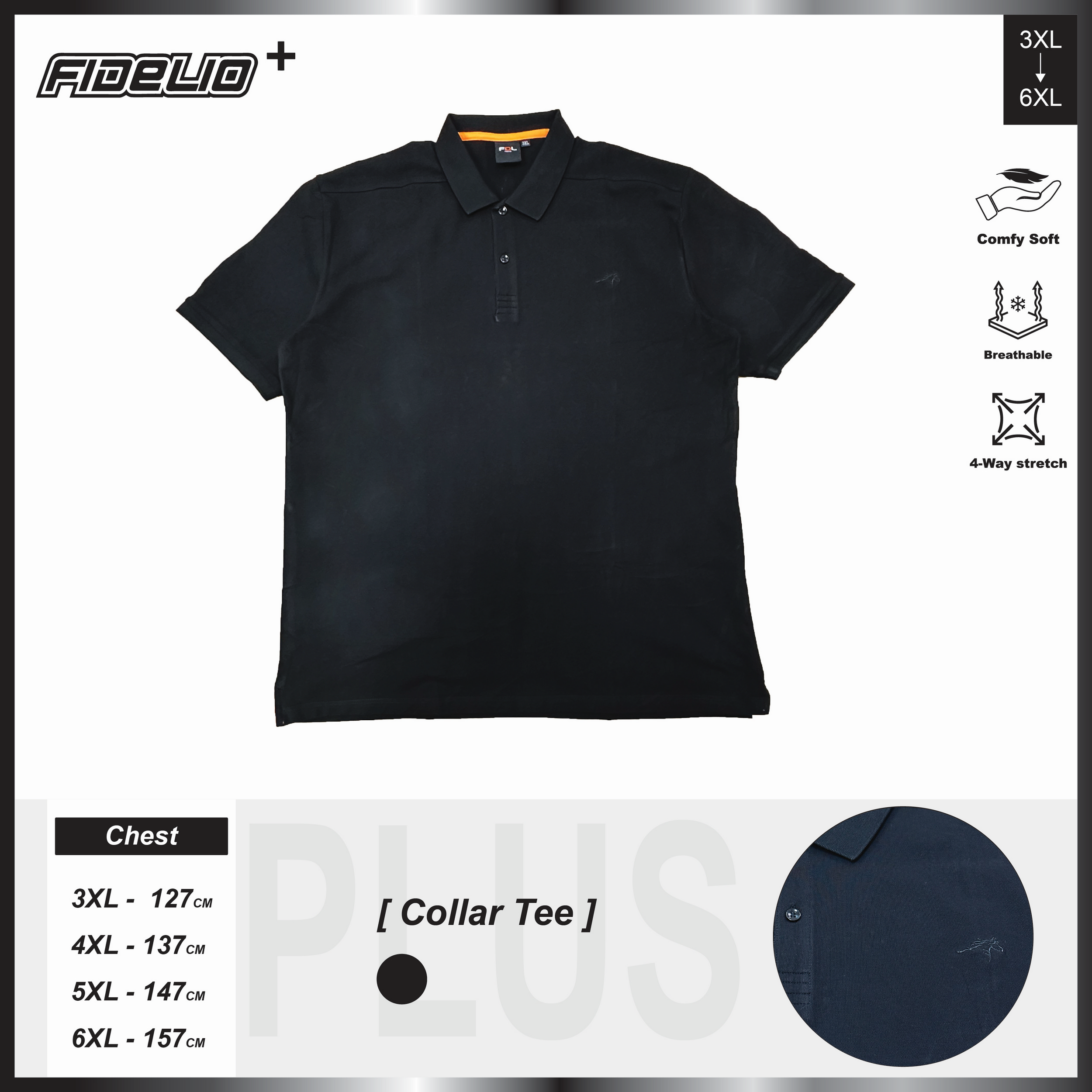 FDL Plus Size Horse Icon Premium Polo Tees -Black