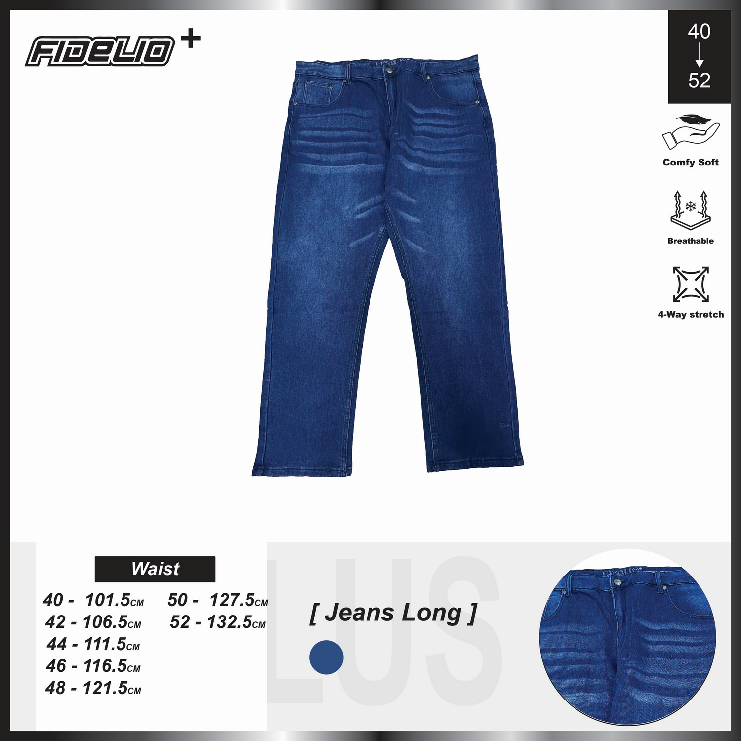 Fidelio Plus Size Horizon Washed Slim Fit Jeans -Blue
