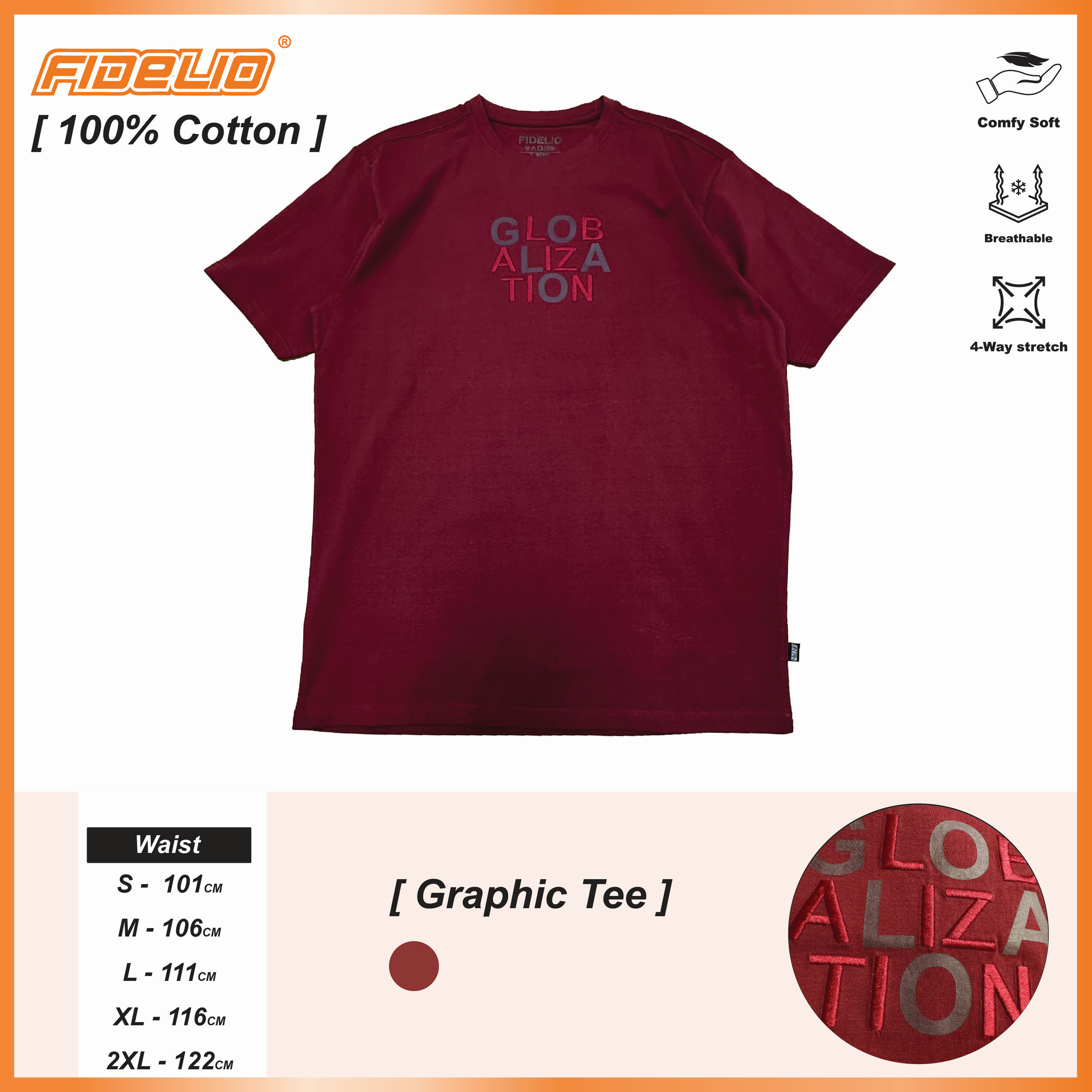 Fidelio Embroidered GLOBALIZATION Tees -Maroon