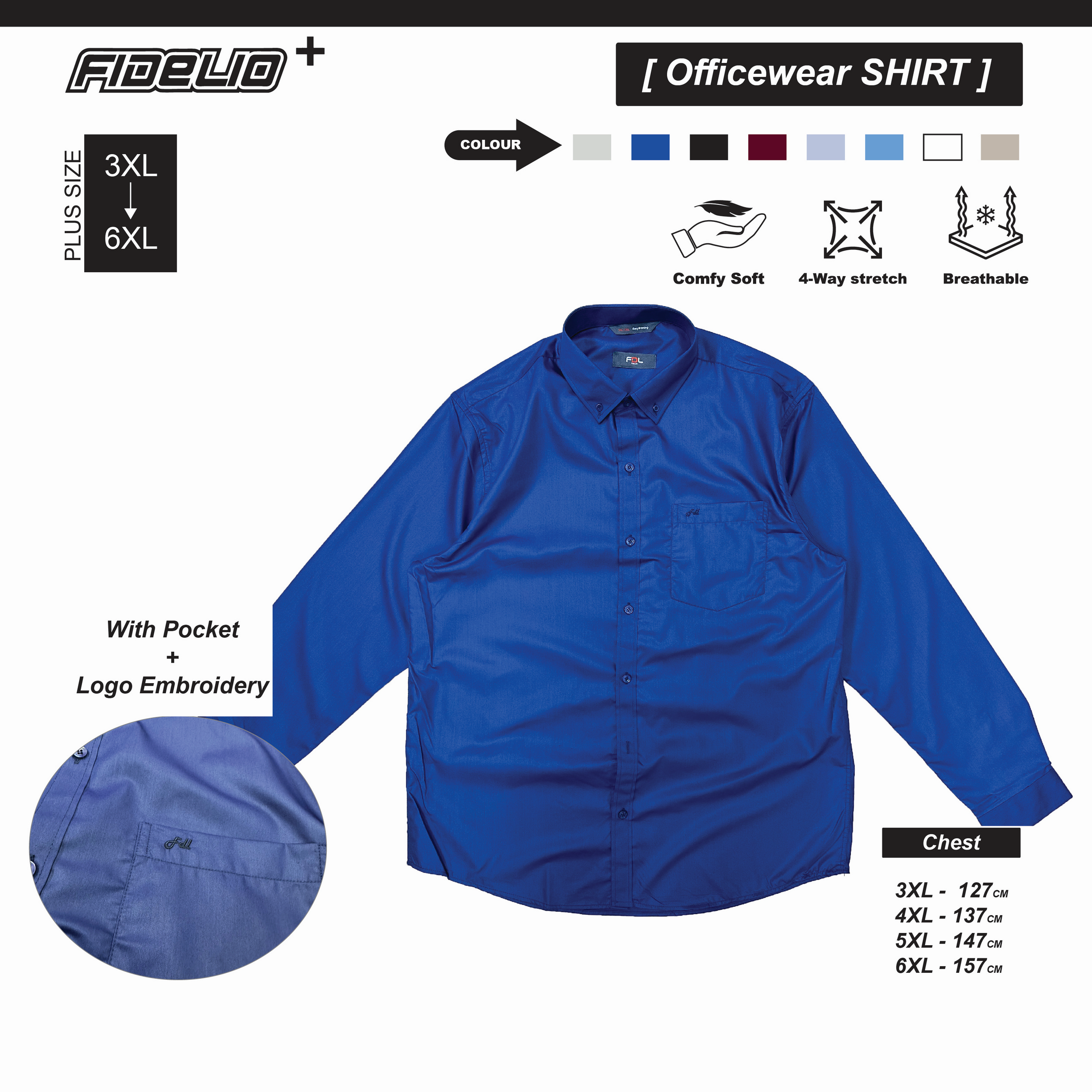 FDL Plus Size Premium Business Shirts - Navy