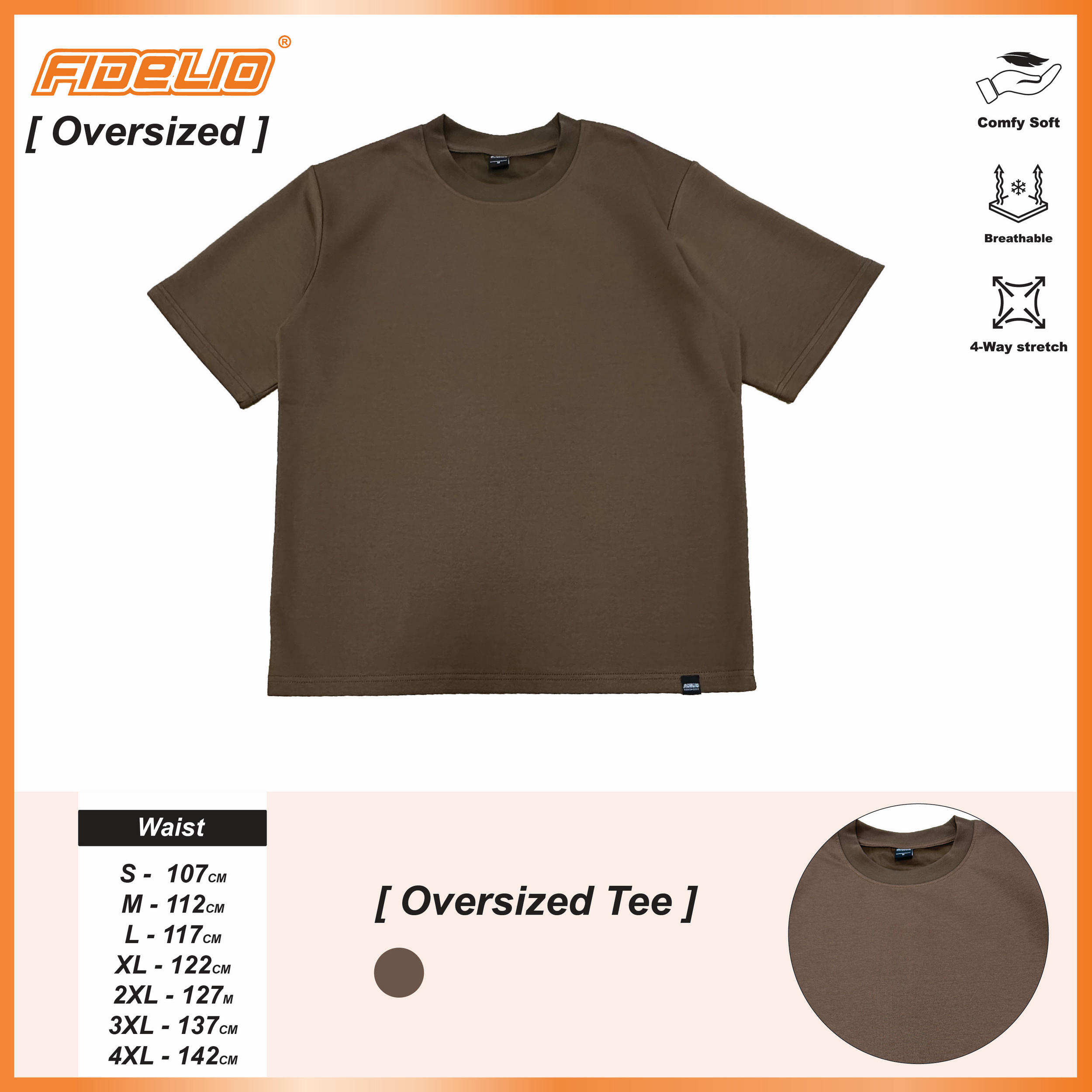 Fidelio Premium Solid Oversize Tees -Brown