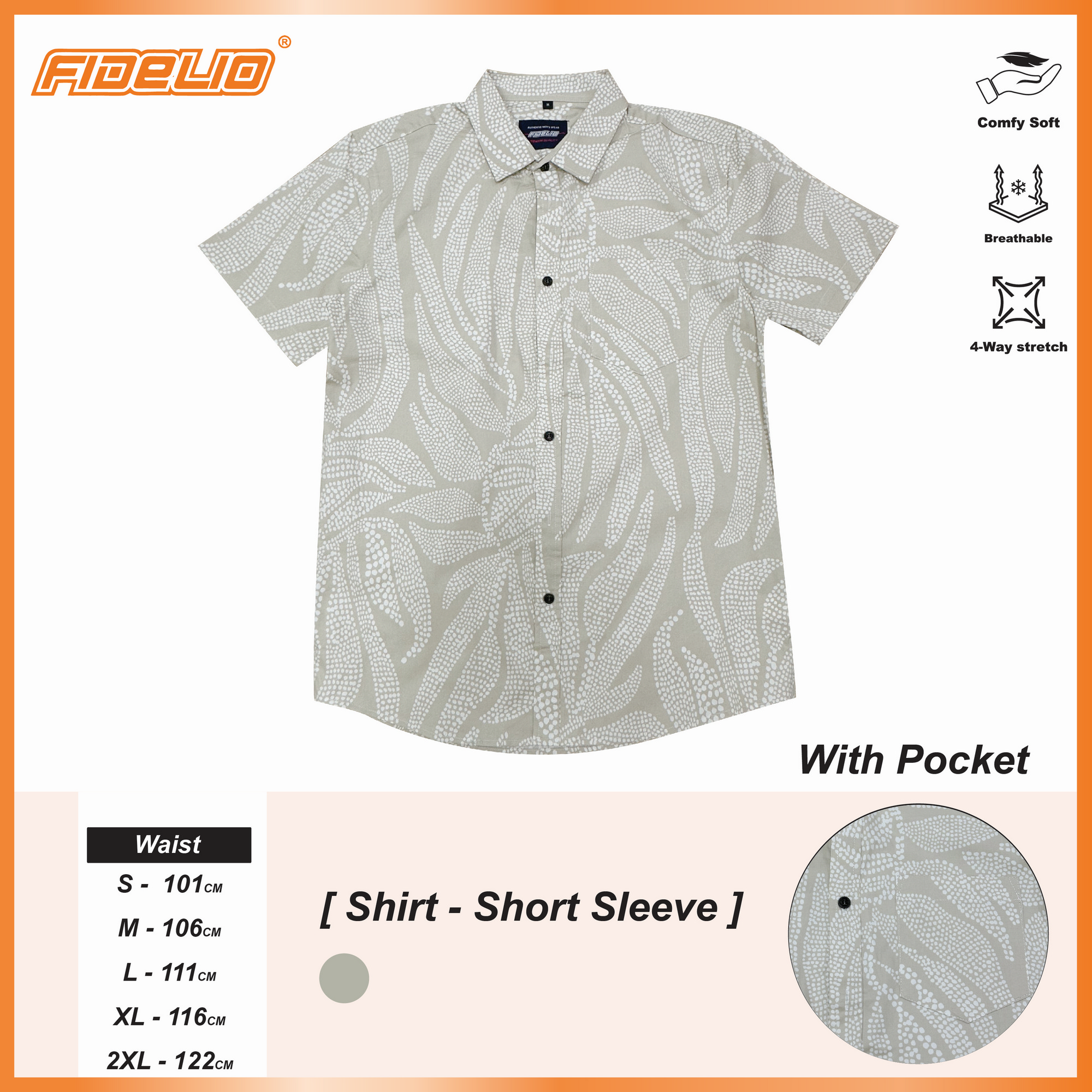 Fidelio Abstracy Dot Print Short Sleeve Shirts -Light Khaki/White