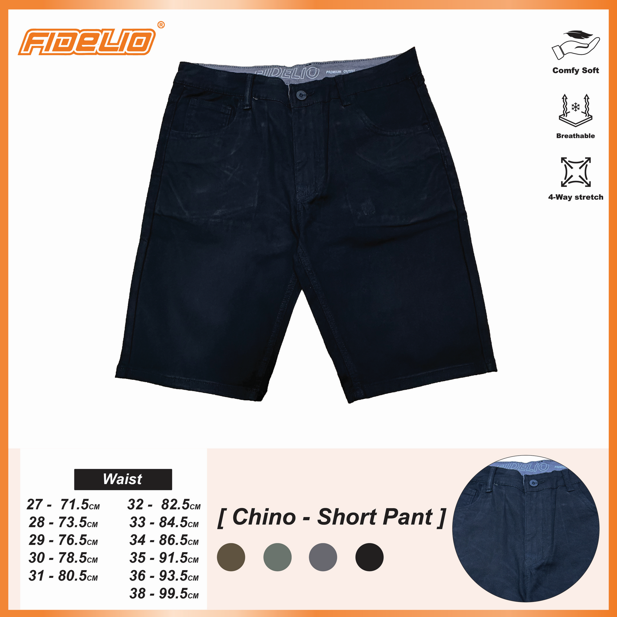 Fidelio Classic Stretch Chino Shorts -Black