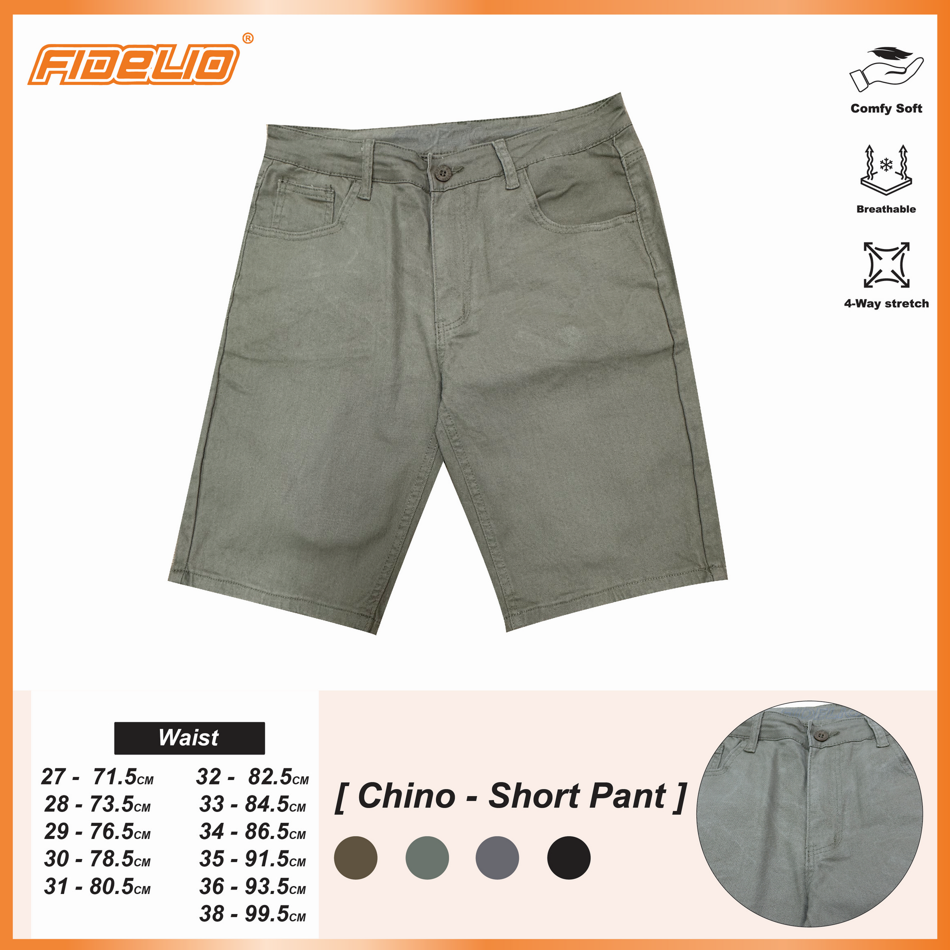 Fidelio Classic Stretch Chino Shorts -Khaki