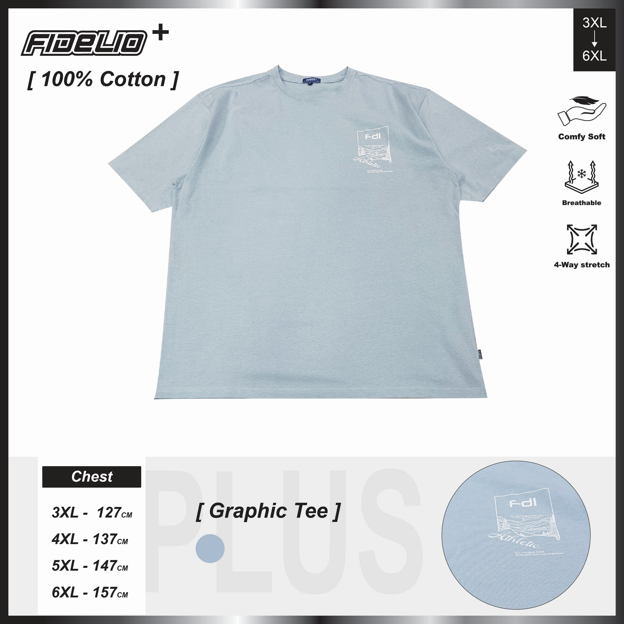 Fidelio Plus Size Athletic Graphic Tees -Dusty Blue