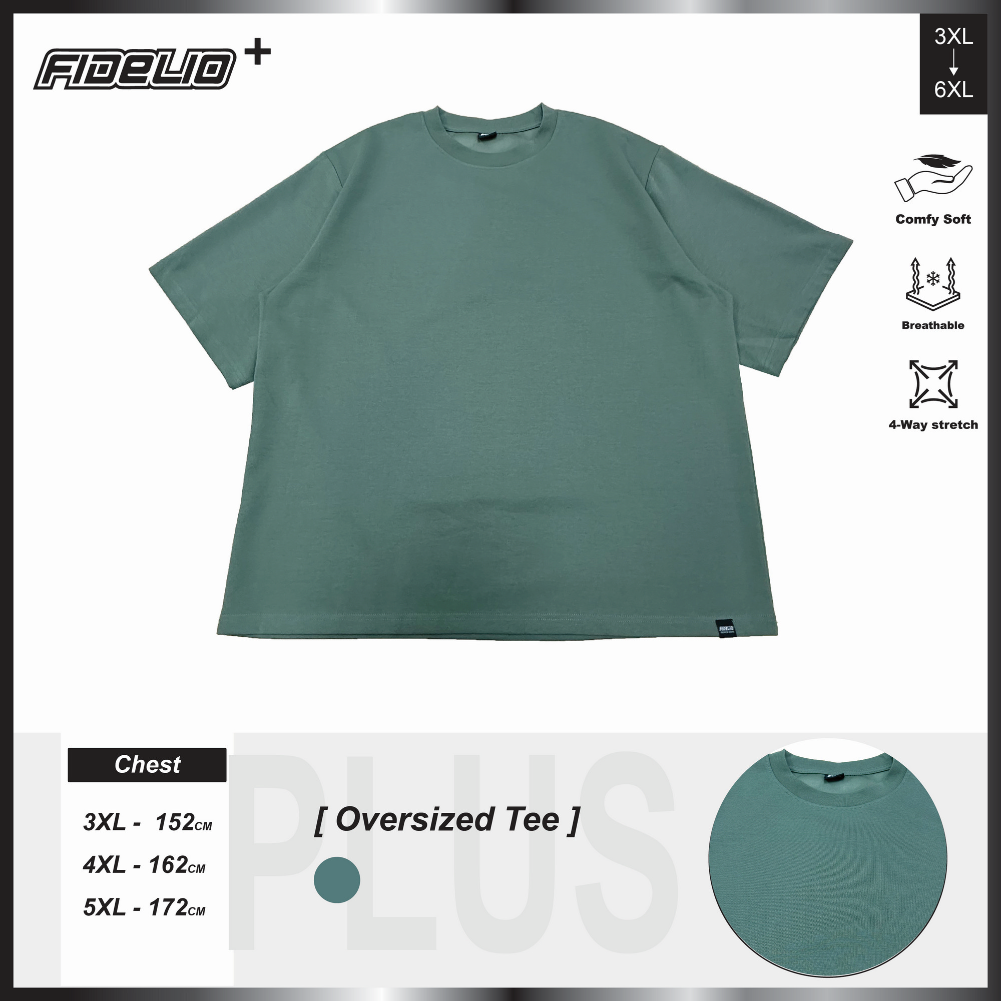 Fidelio Plus Size Premium Solid Oversize Tees -Green