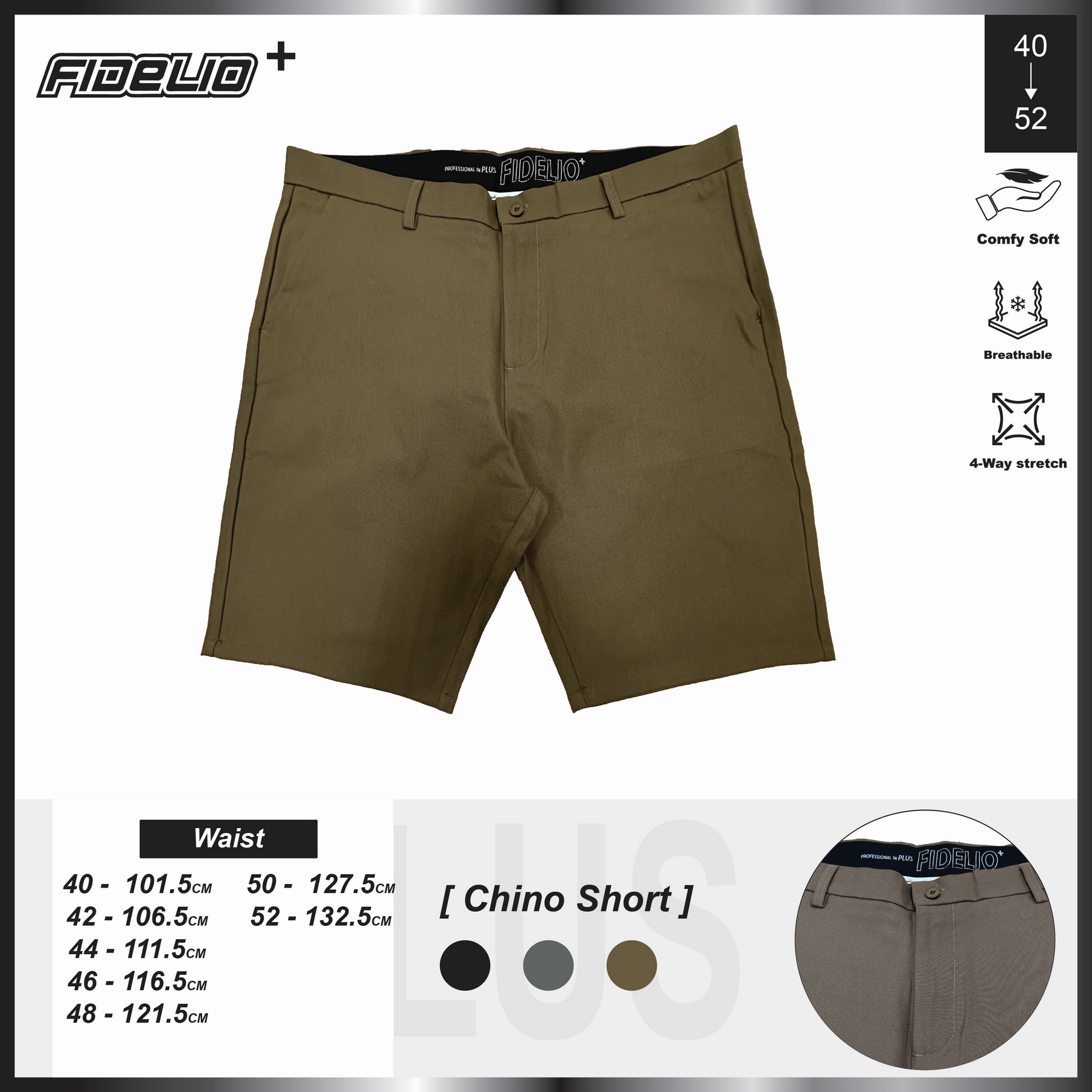 Fidelio Plus Size Pemium Chino Shorts -Brown
