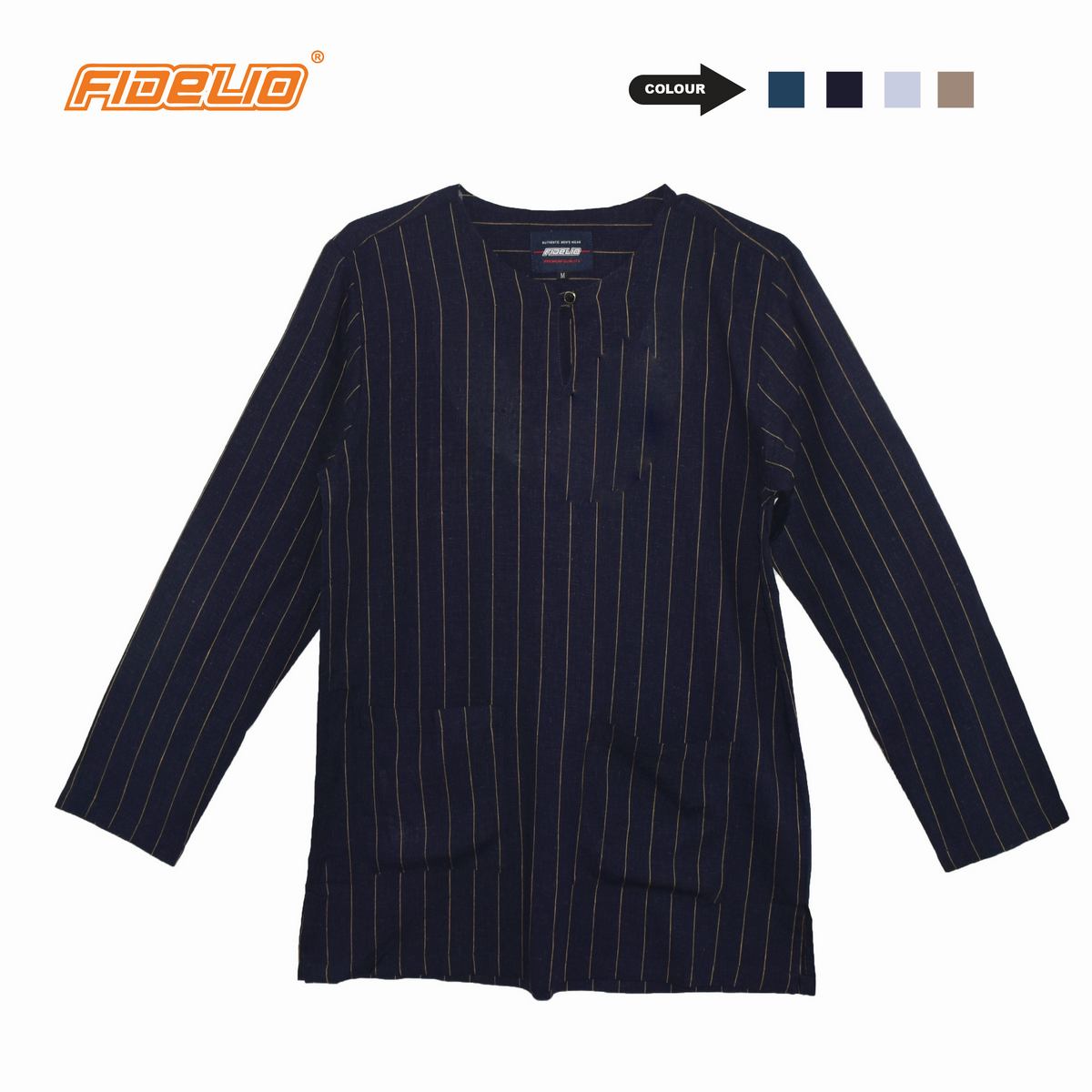 Fidelio Stripes Linen Kurta -Navy/Yellow