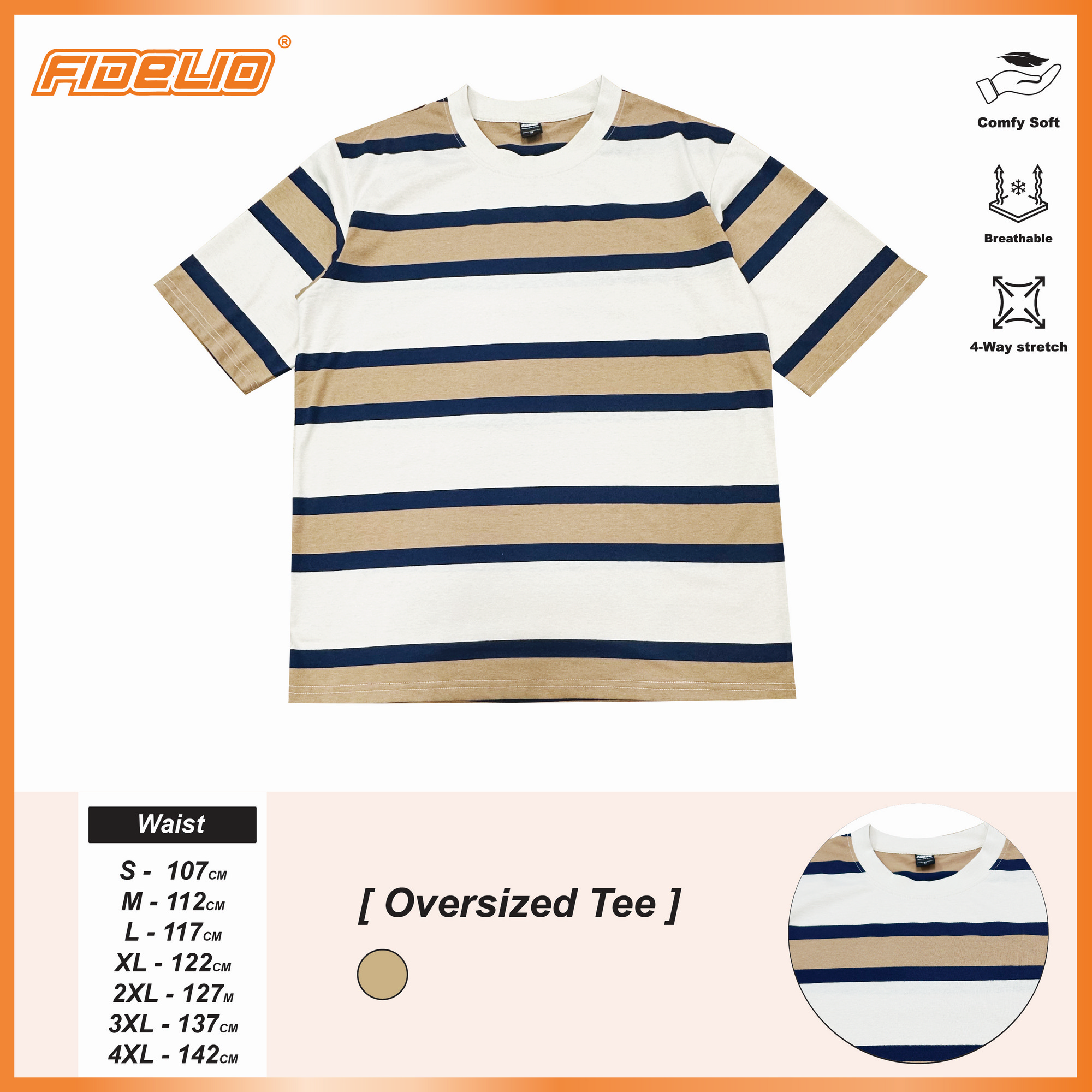 Fidelio Contrast Stripe Oversize Tees -Beige/Brown/Navy