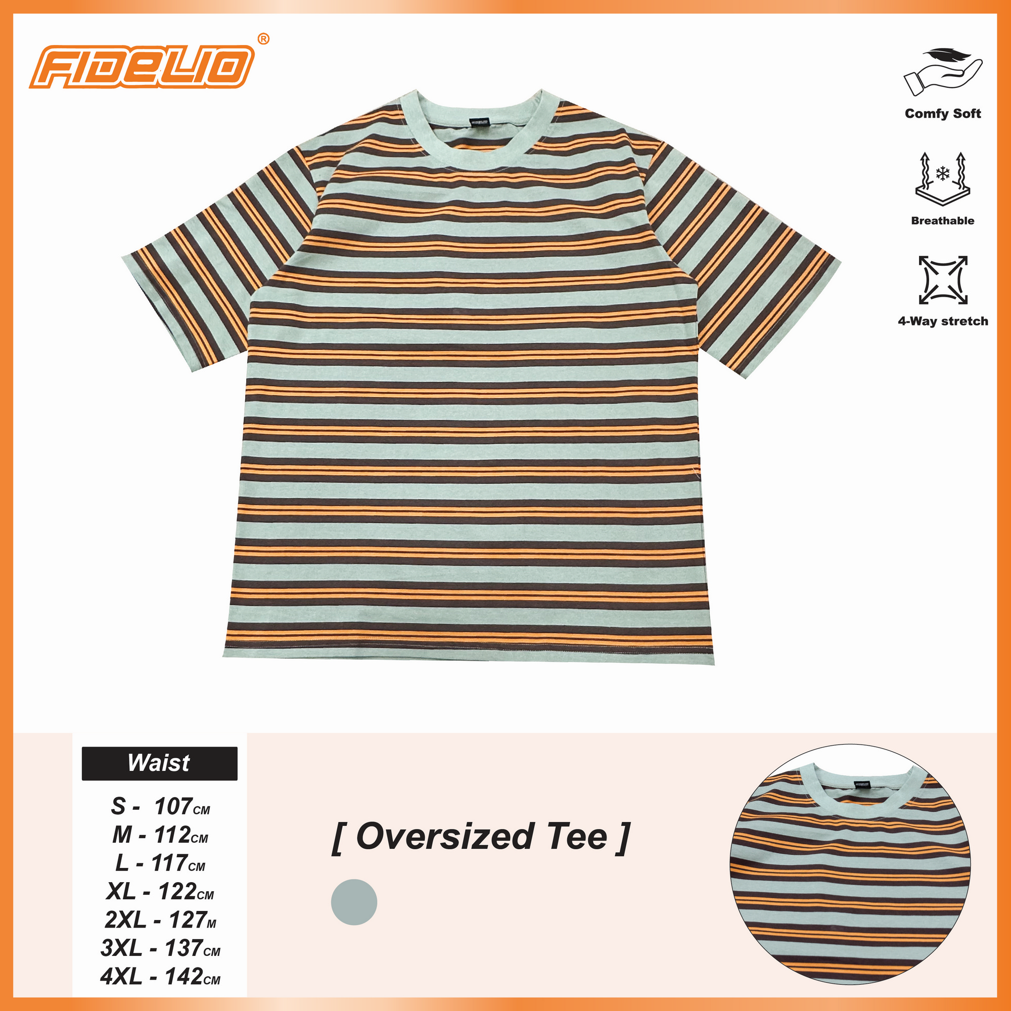 Fidelio Contrast Stripe Oversize Tees -Green/Brown/Orange