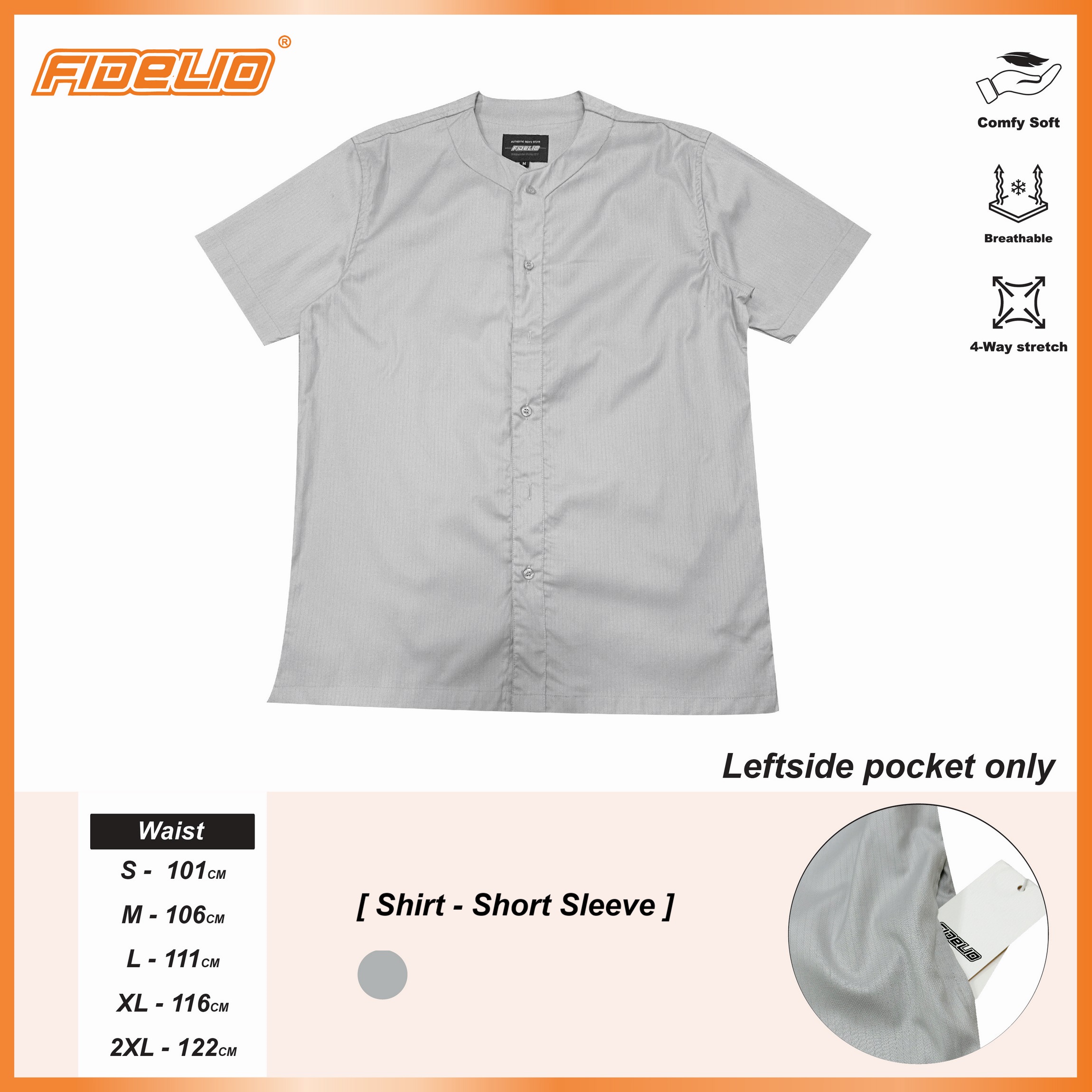 Fidelio Stripe Baseball Crew Short Sleeve Shirts -Light Grey