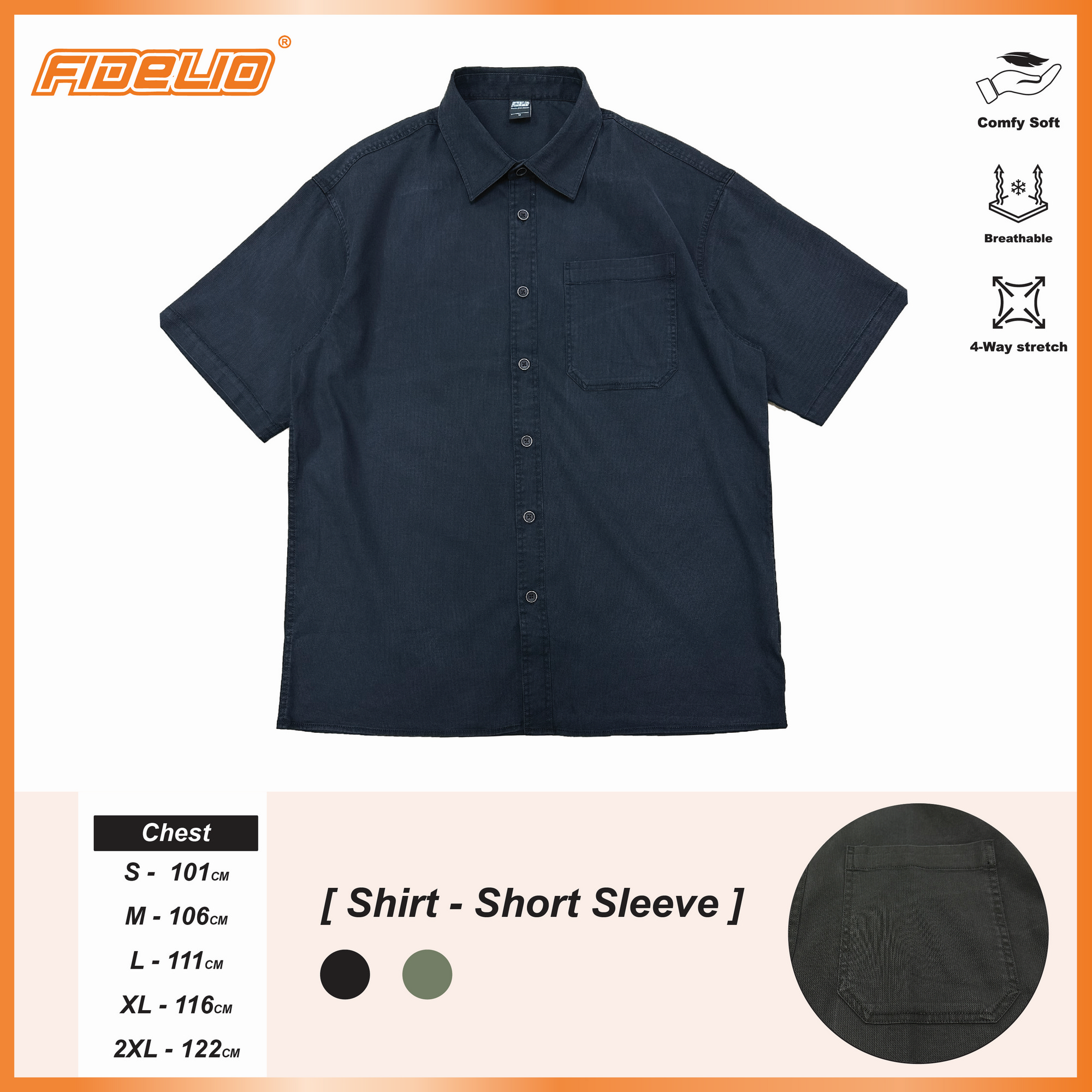 Fidelio Comfort Denim Washed Short Sleeve Shirts -Black