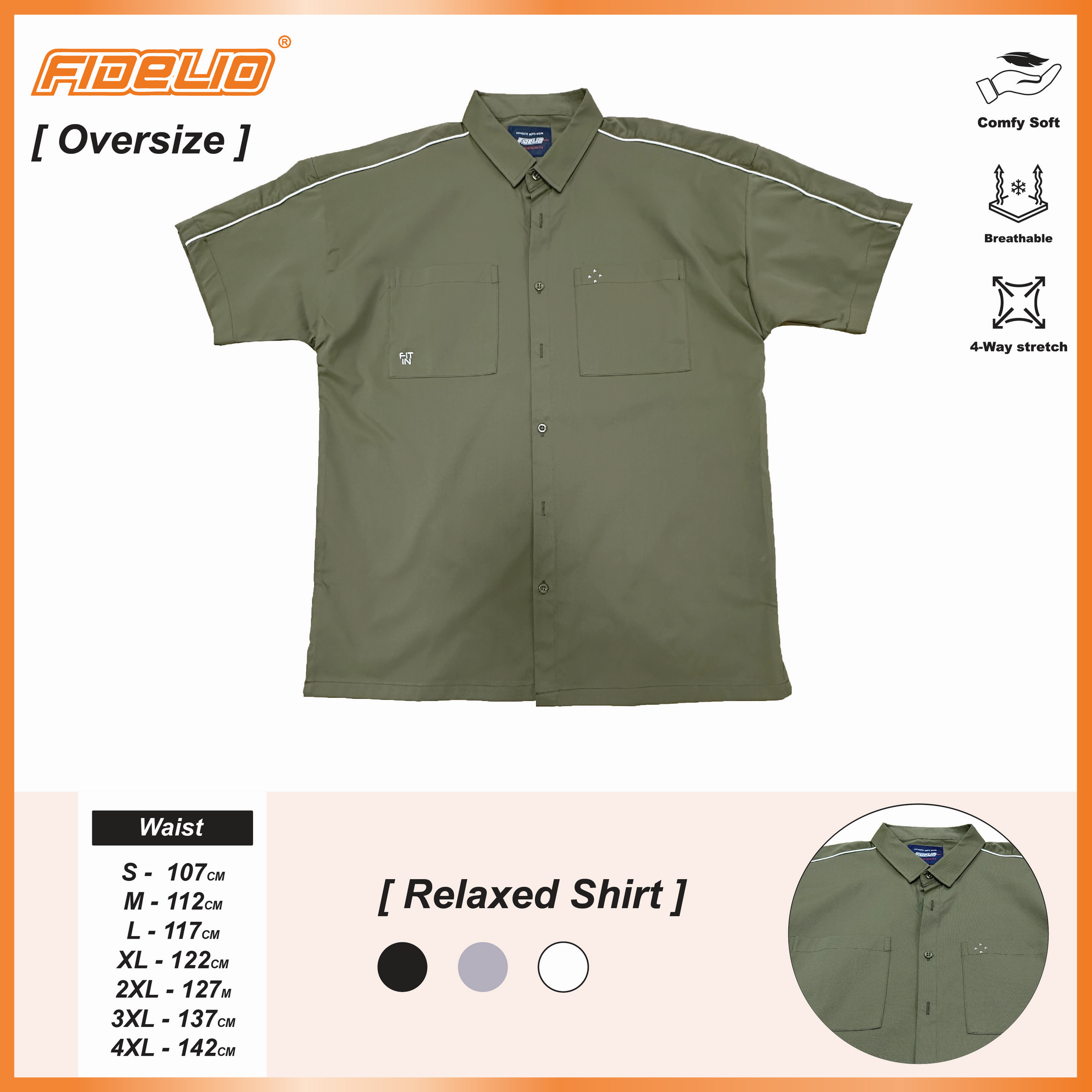 Fidelio Relaxed Fit Oversize Short Sleeve Shirts -Army Green