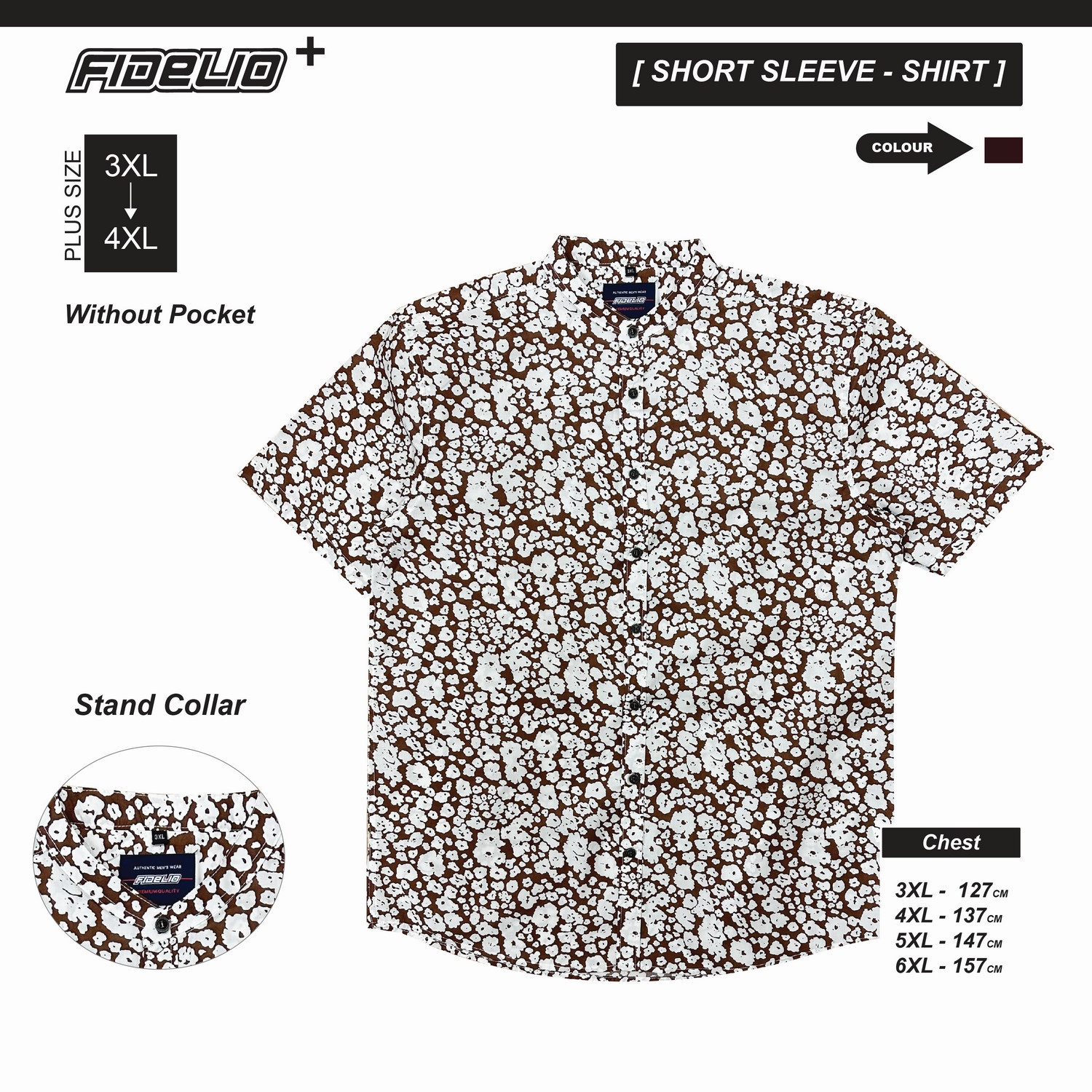Fidelio Plus Size Micro-Printed Short Sleeve Shirts - White/Brown