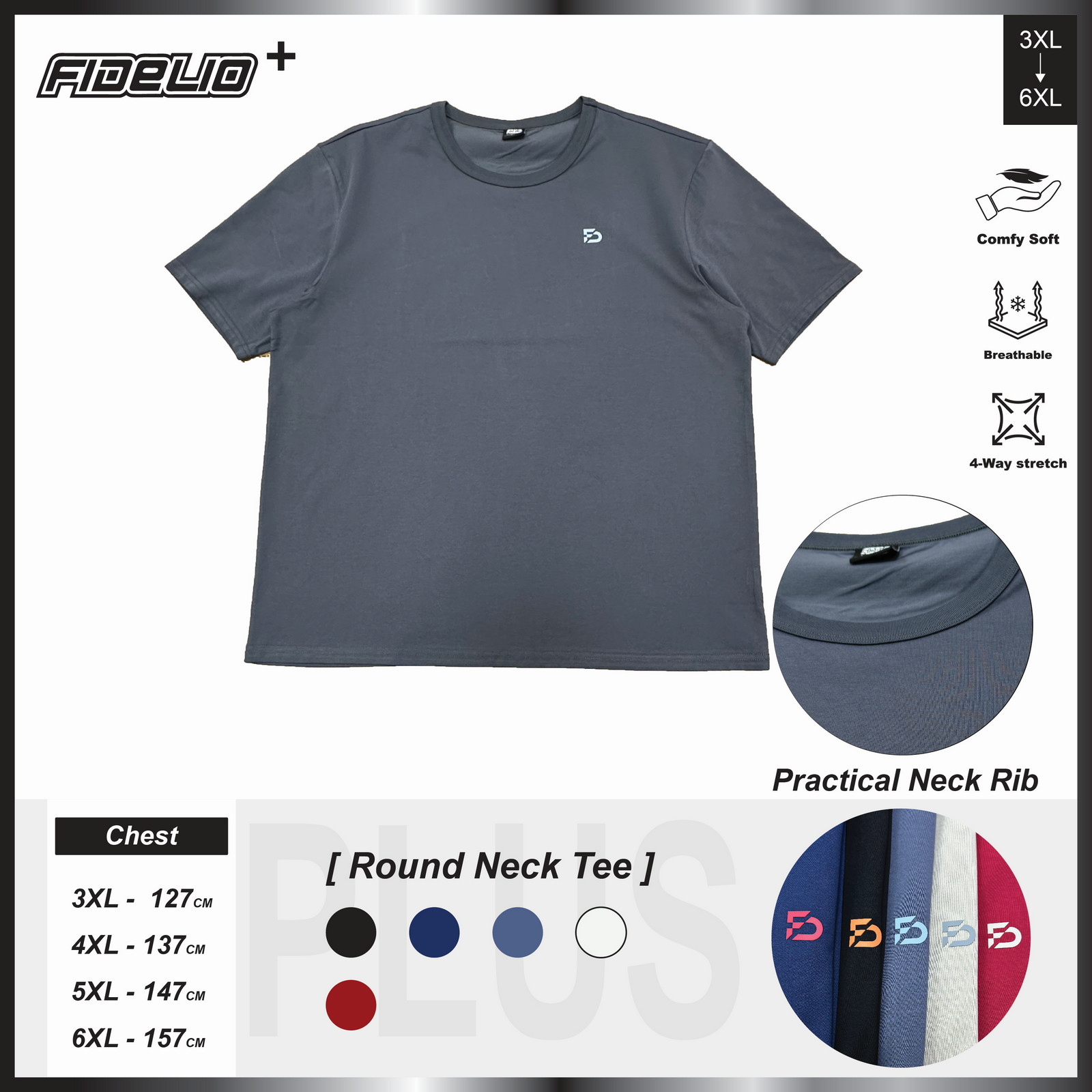 Fidelio Plus Size Signature Basic Tees -Dark BlueGrey
