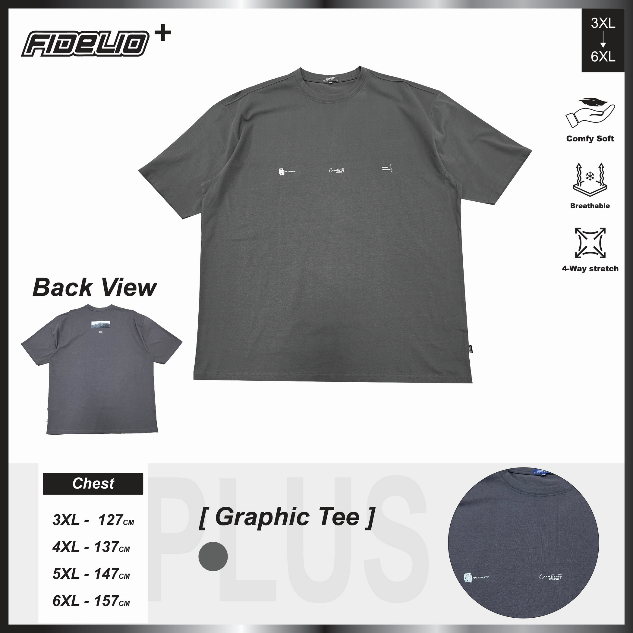 Fidelio Plus Size Passion Mountain Graphic Tees -Grey