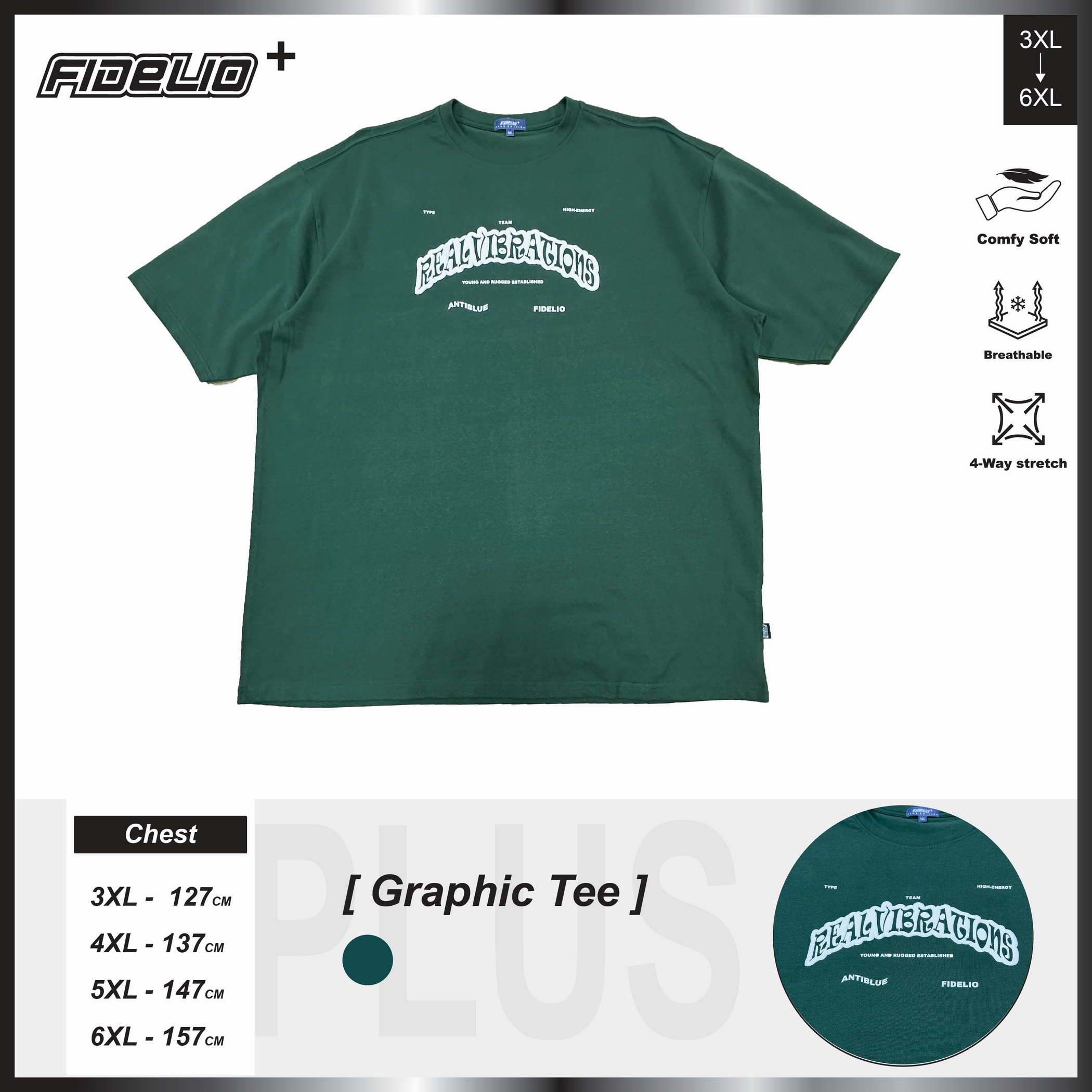 Fidelio Plus Size Real Vibration Printed Tees -Dark Green