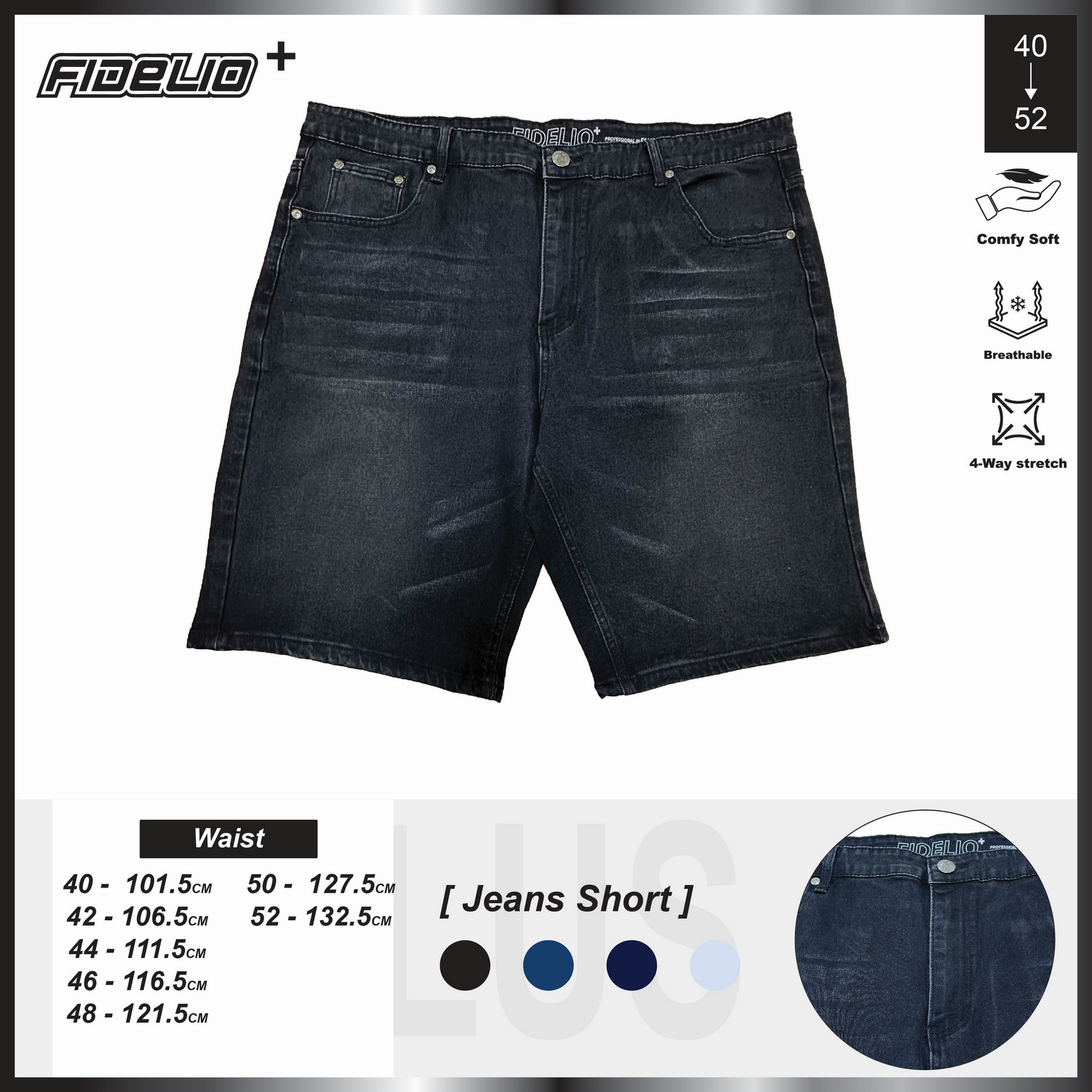 Fidelio Plus Size Retro Washed Denim Shorts -Black