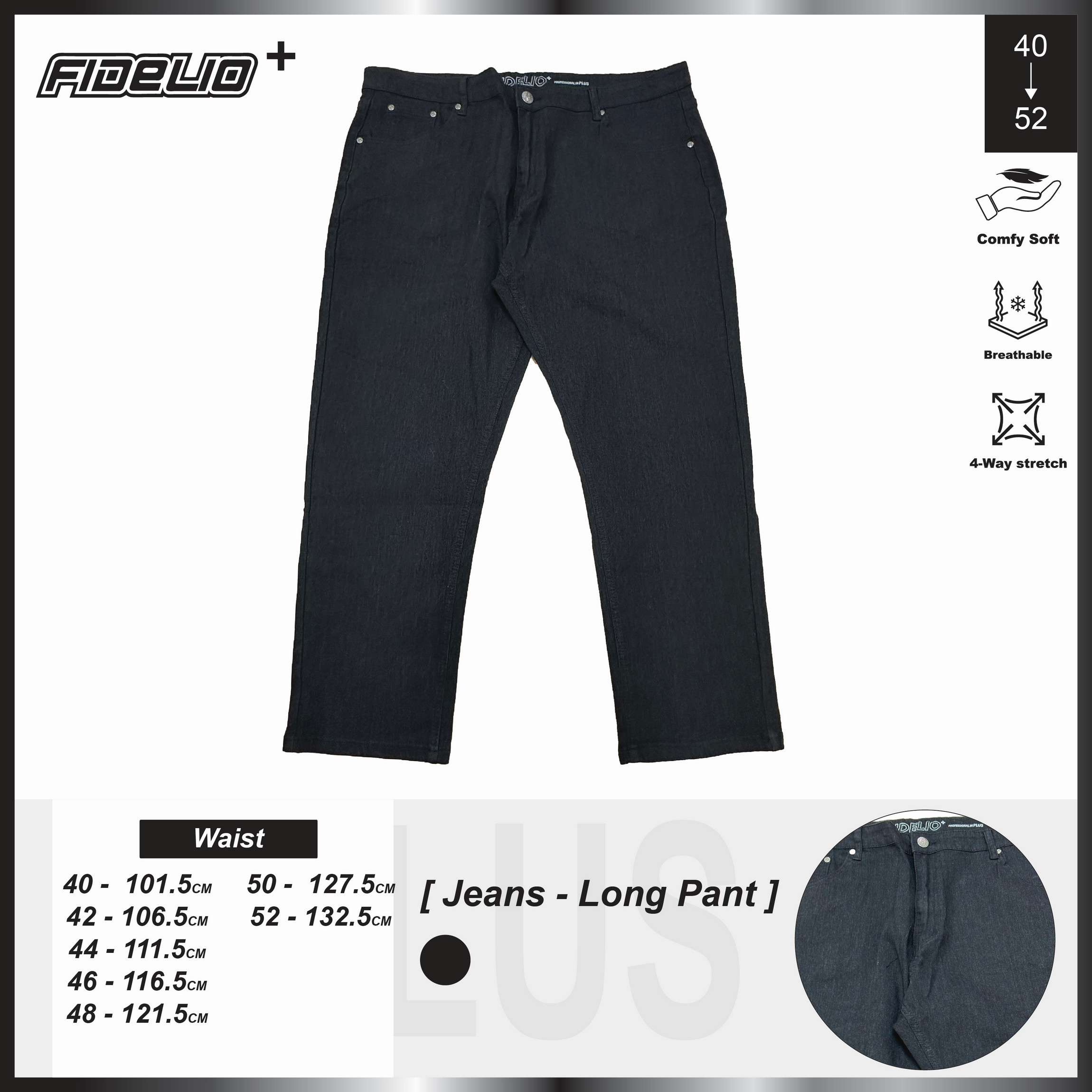 Fidelio Plus Size Classic Straight Washed Denim -Black