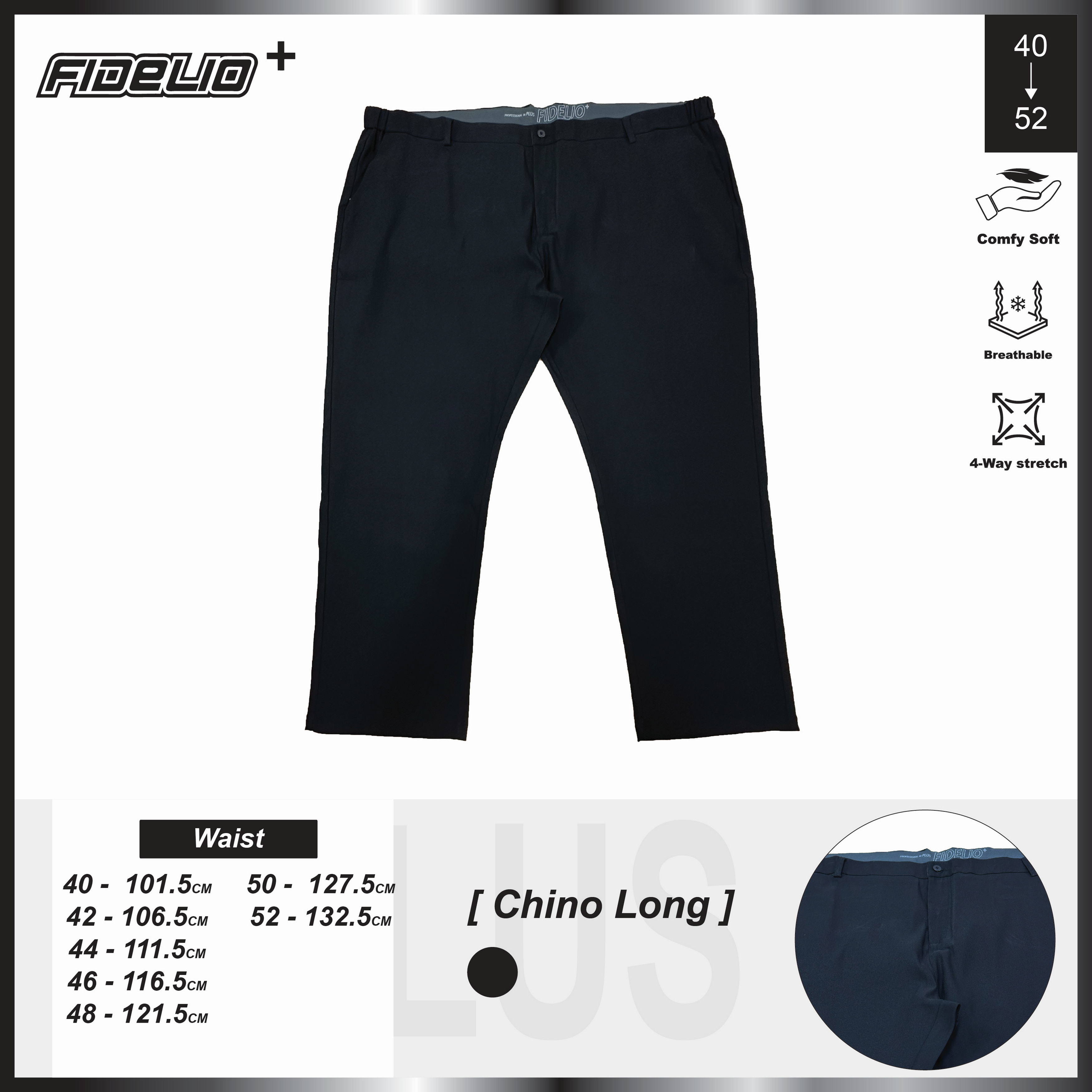 Fidelio Plus Size Comfort Flex Chino Pants -Black