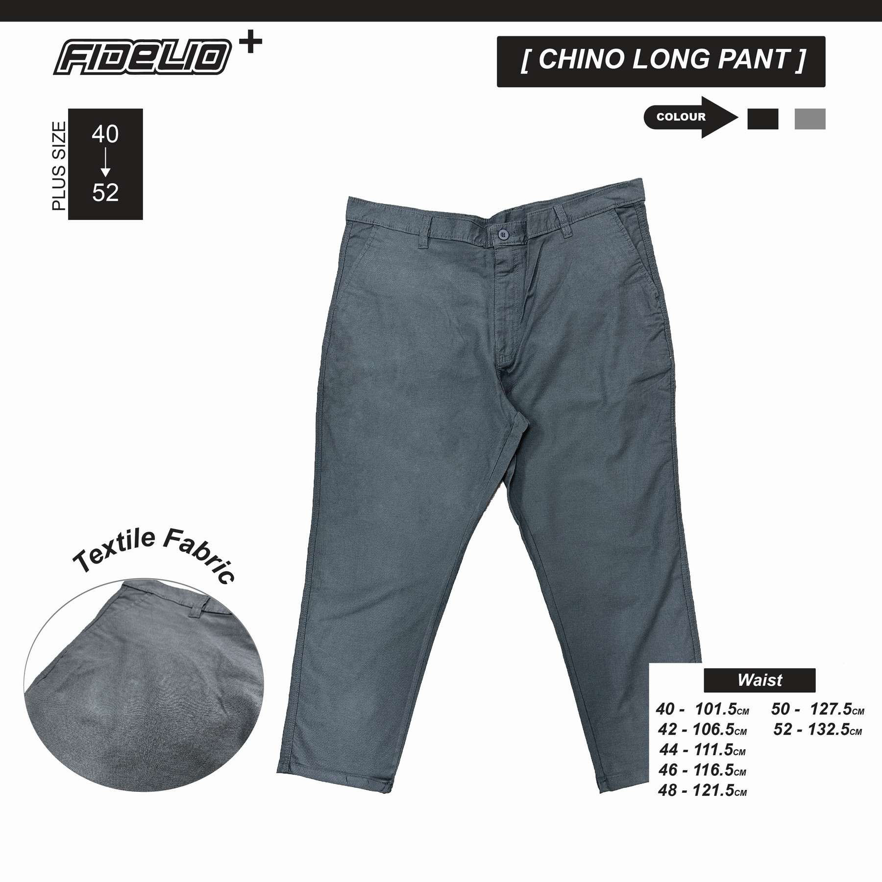 Fidelio Plus Size Strecthable Chinos - Grey